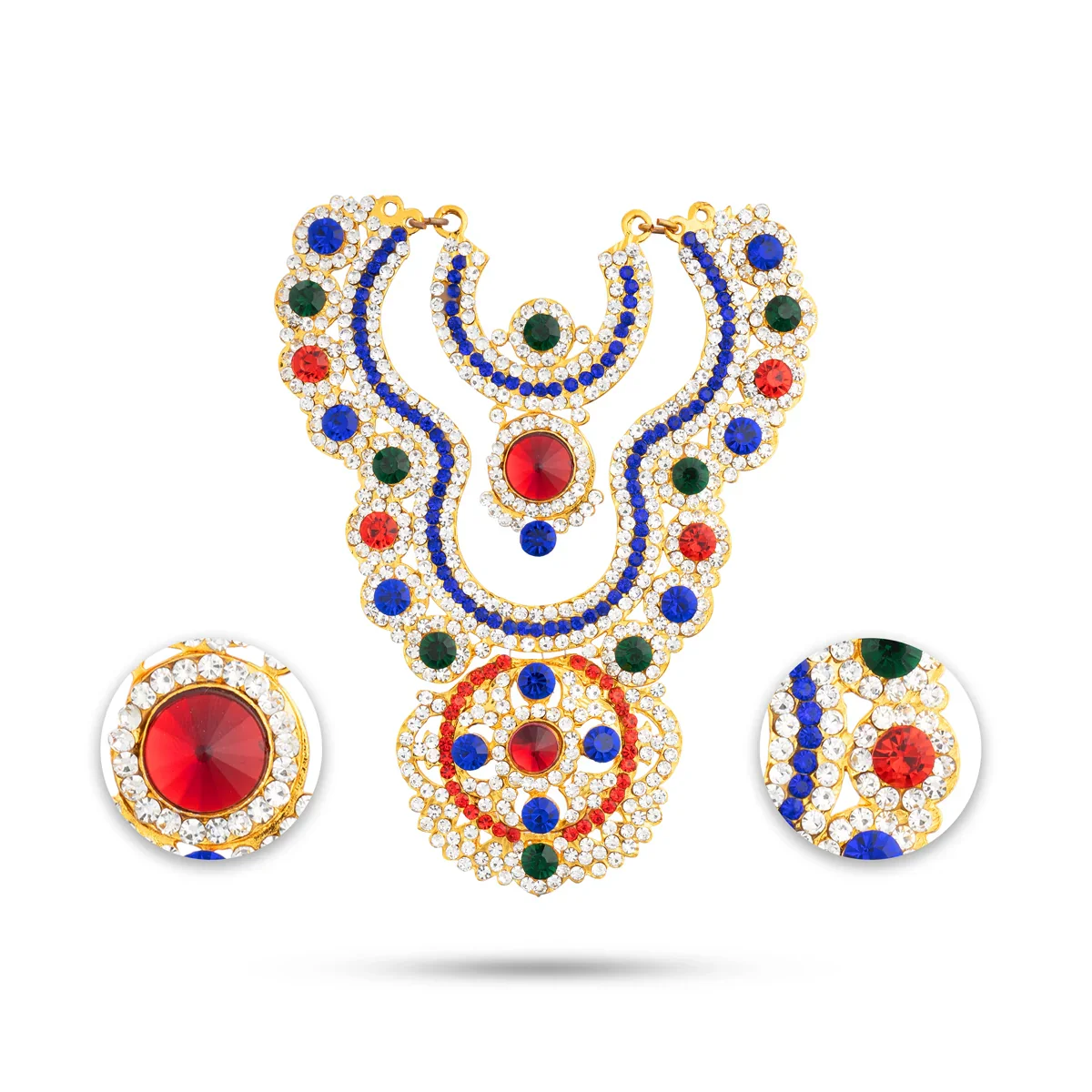 Stone Necklace - 6 Inches | Multicolour Stone Haram/ 2 Line Jewellery for Deity - Image 3