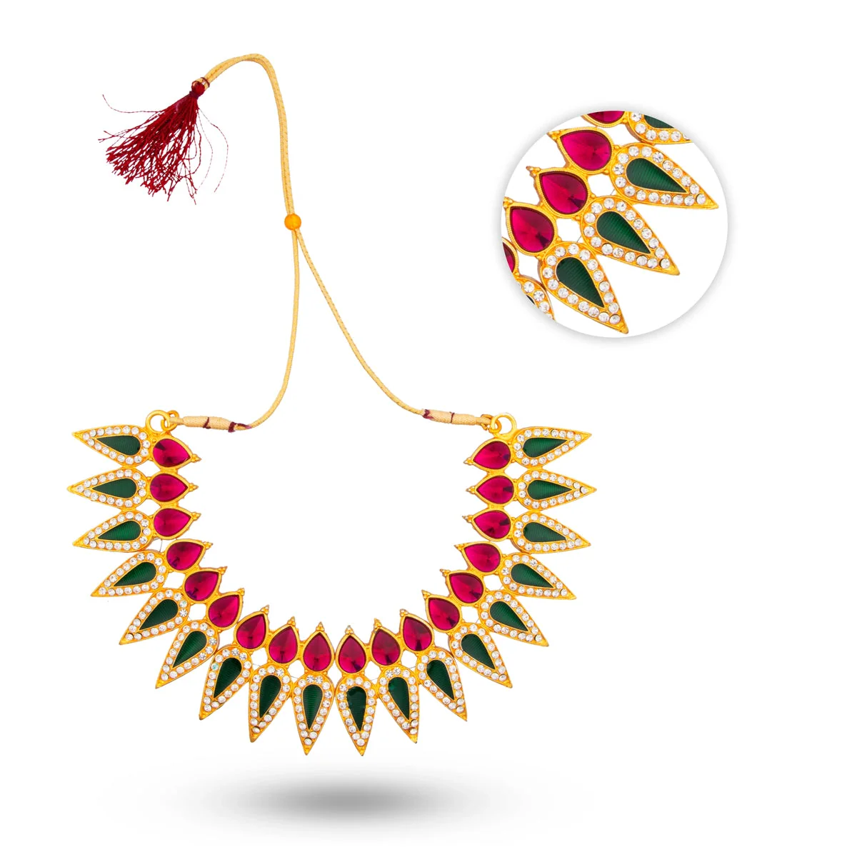 Stone Necklace - 6 Inches | Artificial Jewellery/ Multicolour Stone Jewelry For Classical Dance & Deity - Image 2