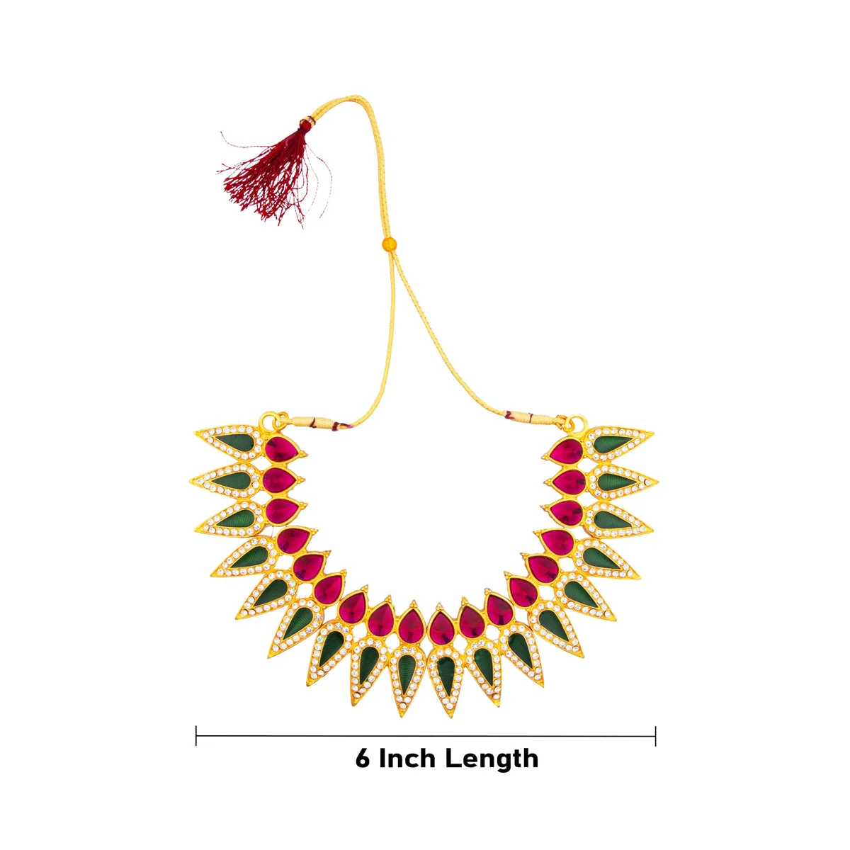 Stone Necklace - 6 Inches | Artificial Jewellery/ Multicolour Stone Jewelry For Classical Dance & Deity - Image 3