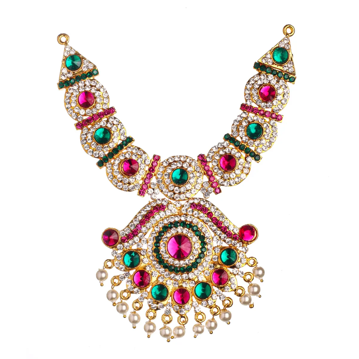 Stone Necklace - 6 X 3.5 Inches | Artificial Jewellery/ Multicolour Stone Jewelry For Deity Decor - Image 2