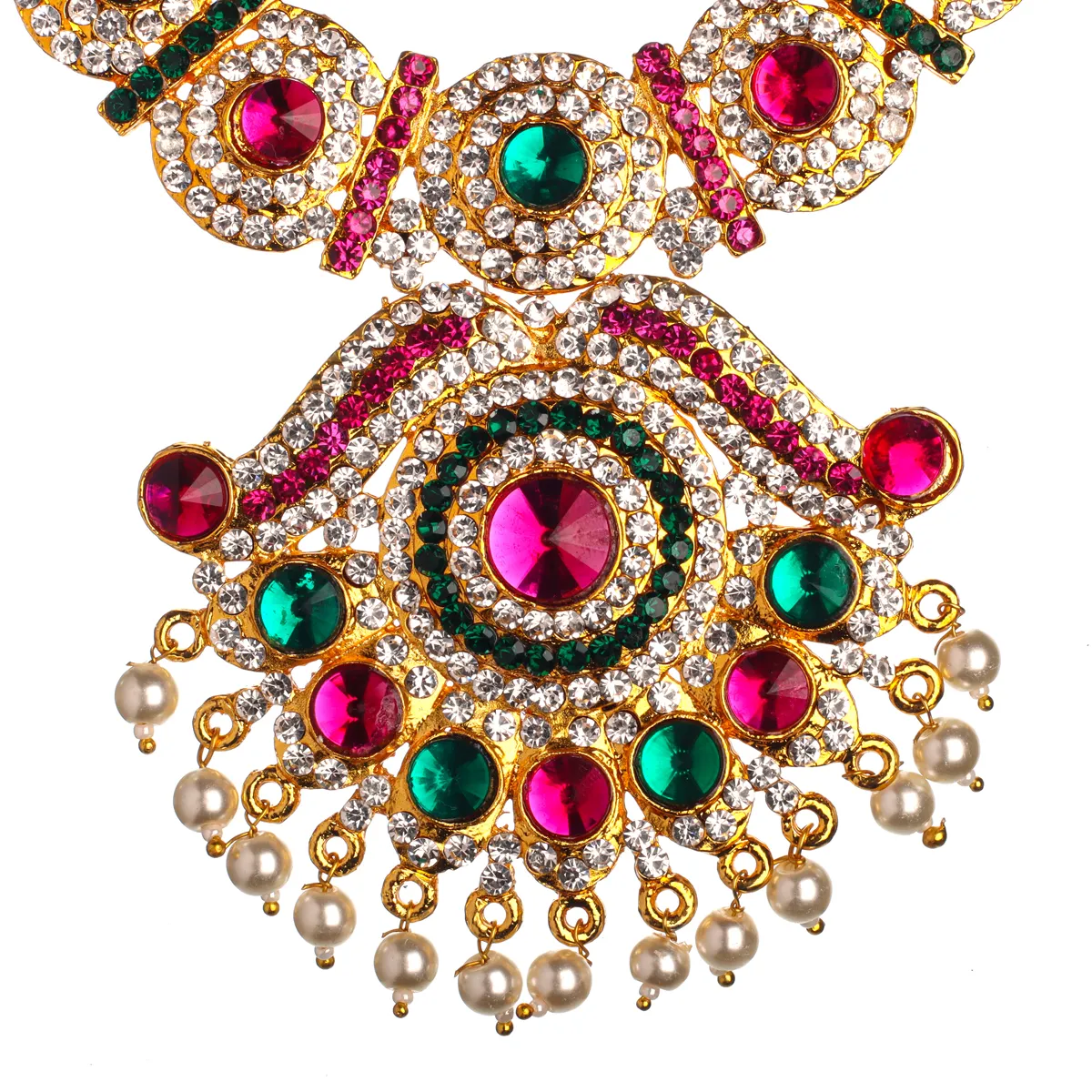 Stone Necklace - 6 X 3.5 Inches | Artificial Jewellery/ Multicolour Stone Jewelry For Deity Decor - Image 3
