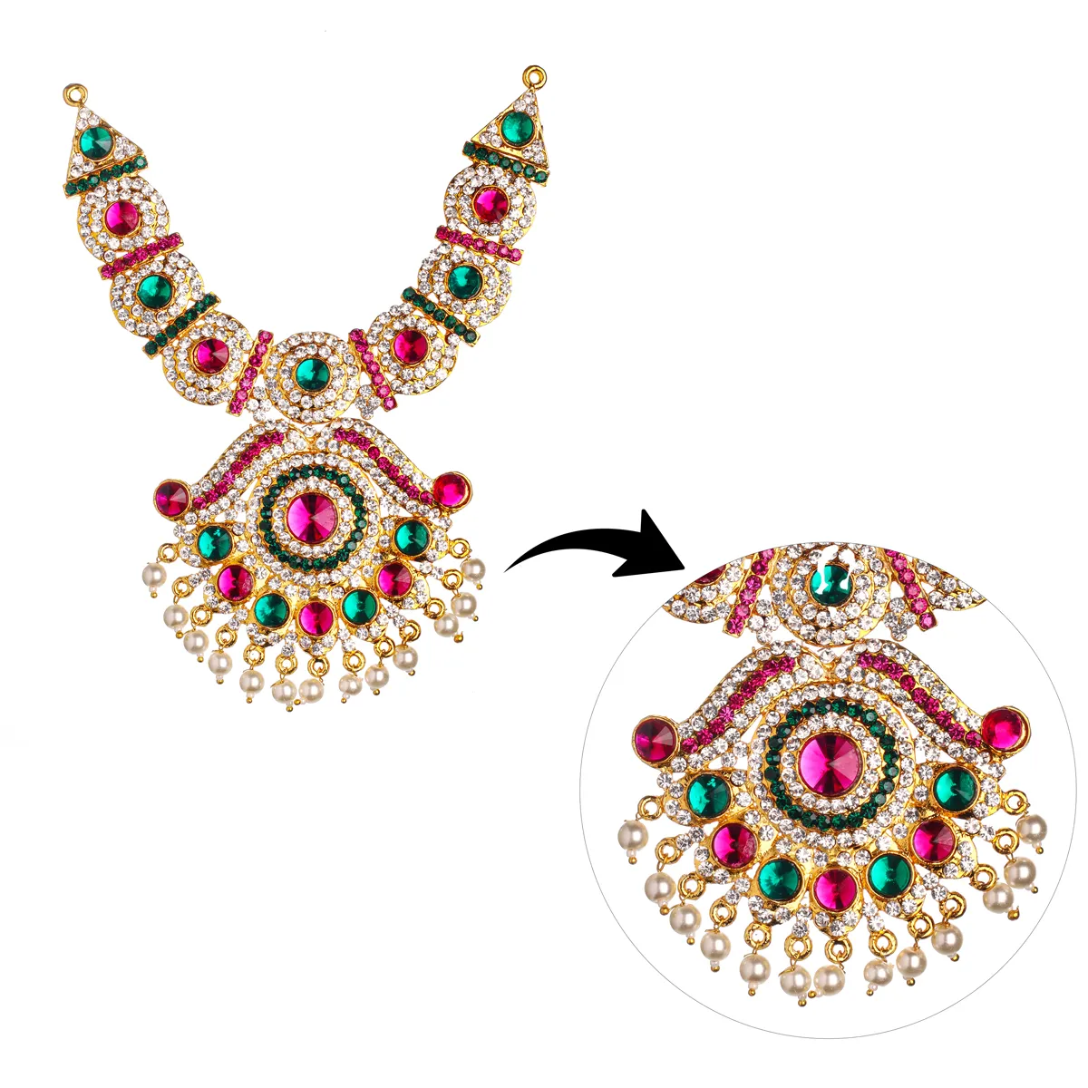 Stone Necklace - 6 X 3.5 Inches | Artificial Jewellery/ Multicolour Stone Jewelry For Deity Decor - Image 4