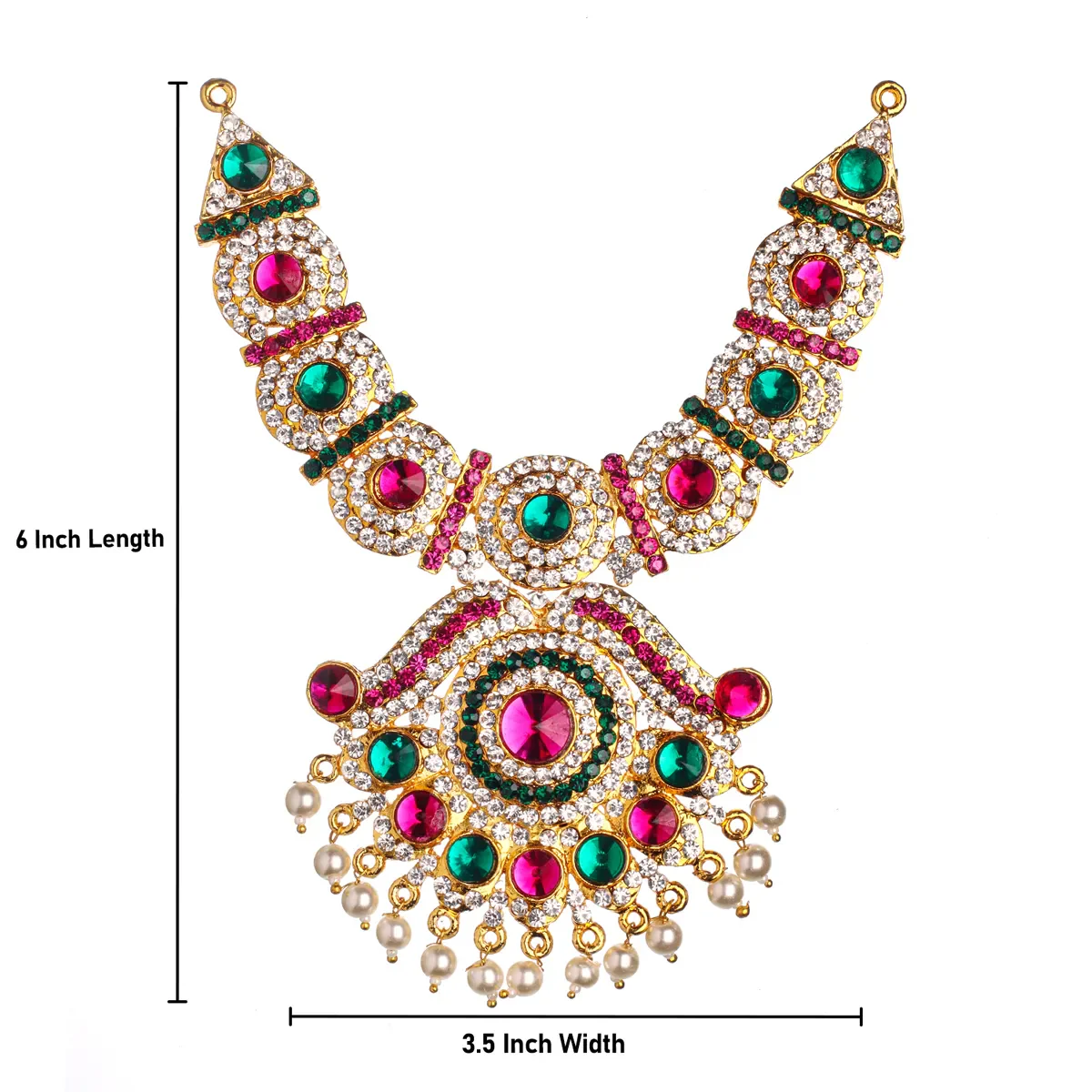 Stone Necklace - 6 X 3.5 Inches | Artificial Jewellery/ Multicolour Stone Jewelry For Deity Decor - Image 5