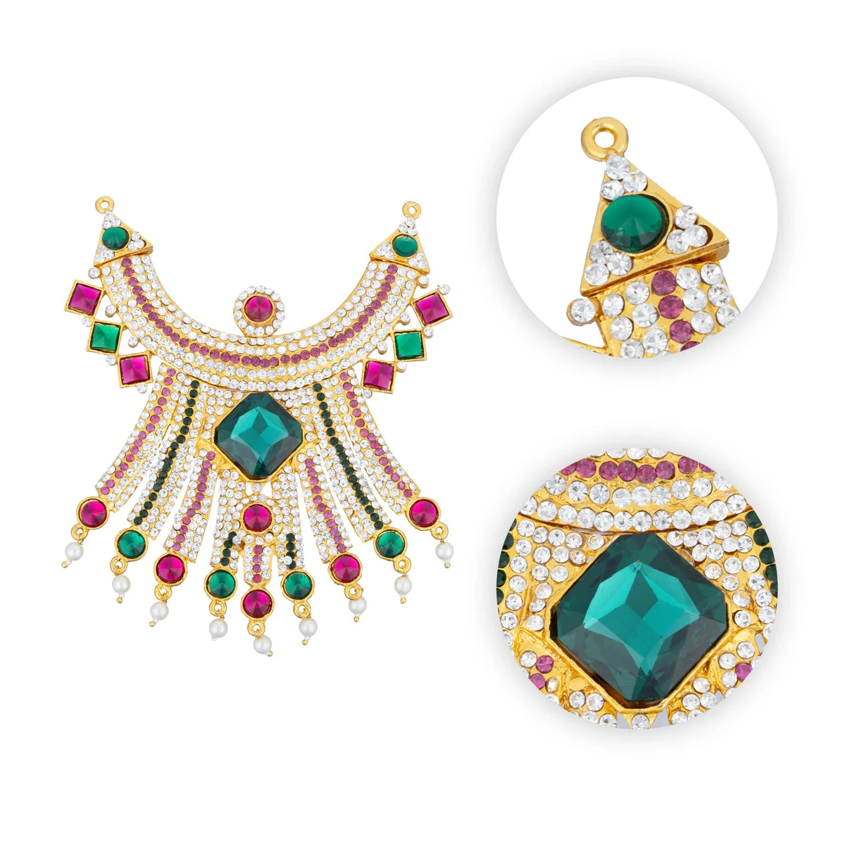 Stone Necklace - 6 x 3 Inches | Multicoloured Stone Jewellery/ Artificial Jewelry for Deity - Image 3