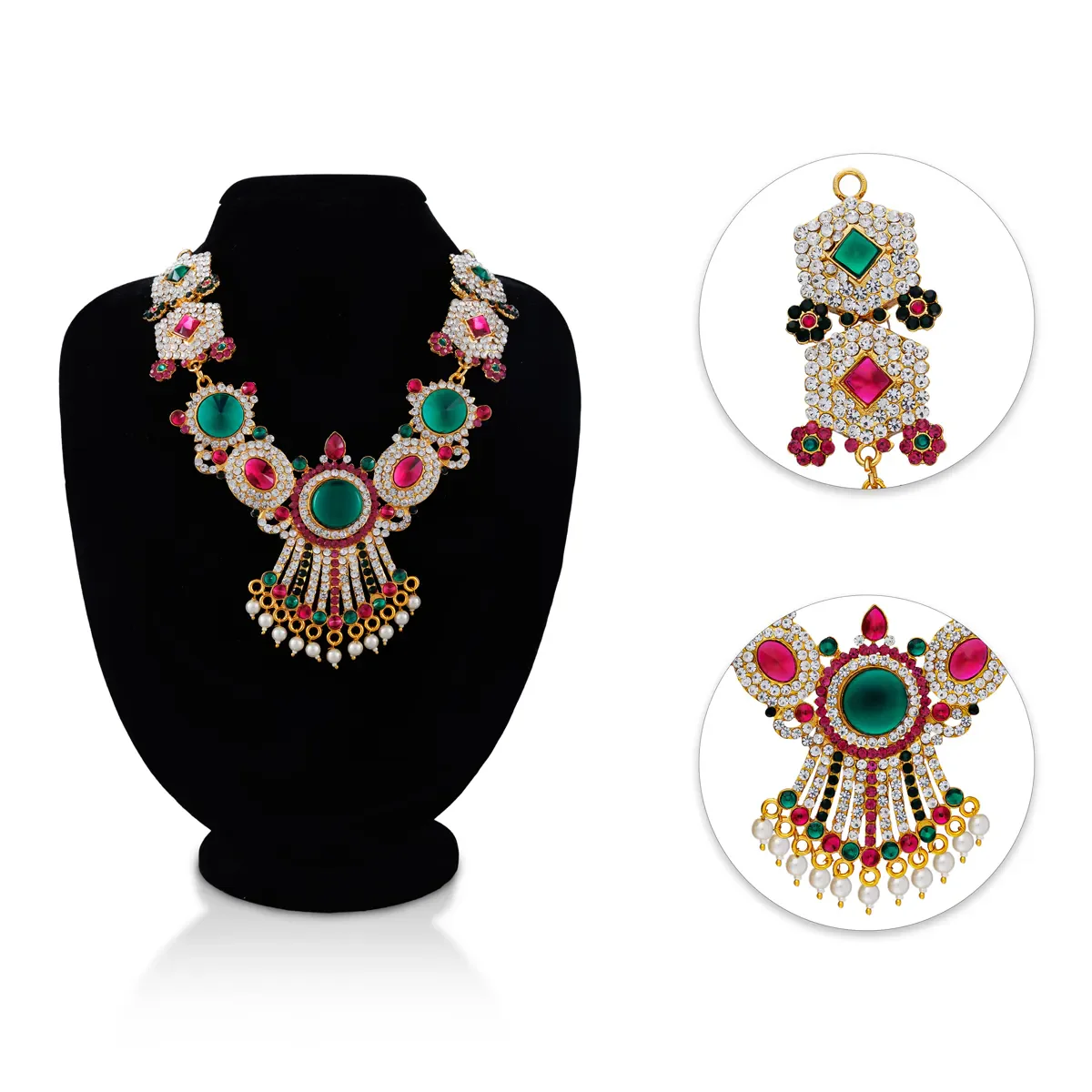 Stone Necklace - 7.5 Inches | Red Stone Jewellery with Pearl Drops / Artificial Jewellery for Deity Decor - Image 3