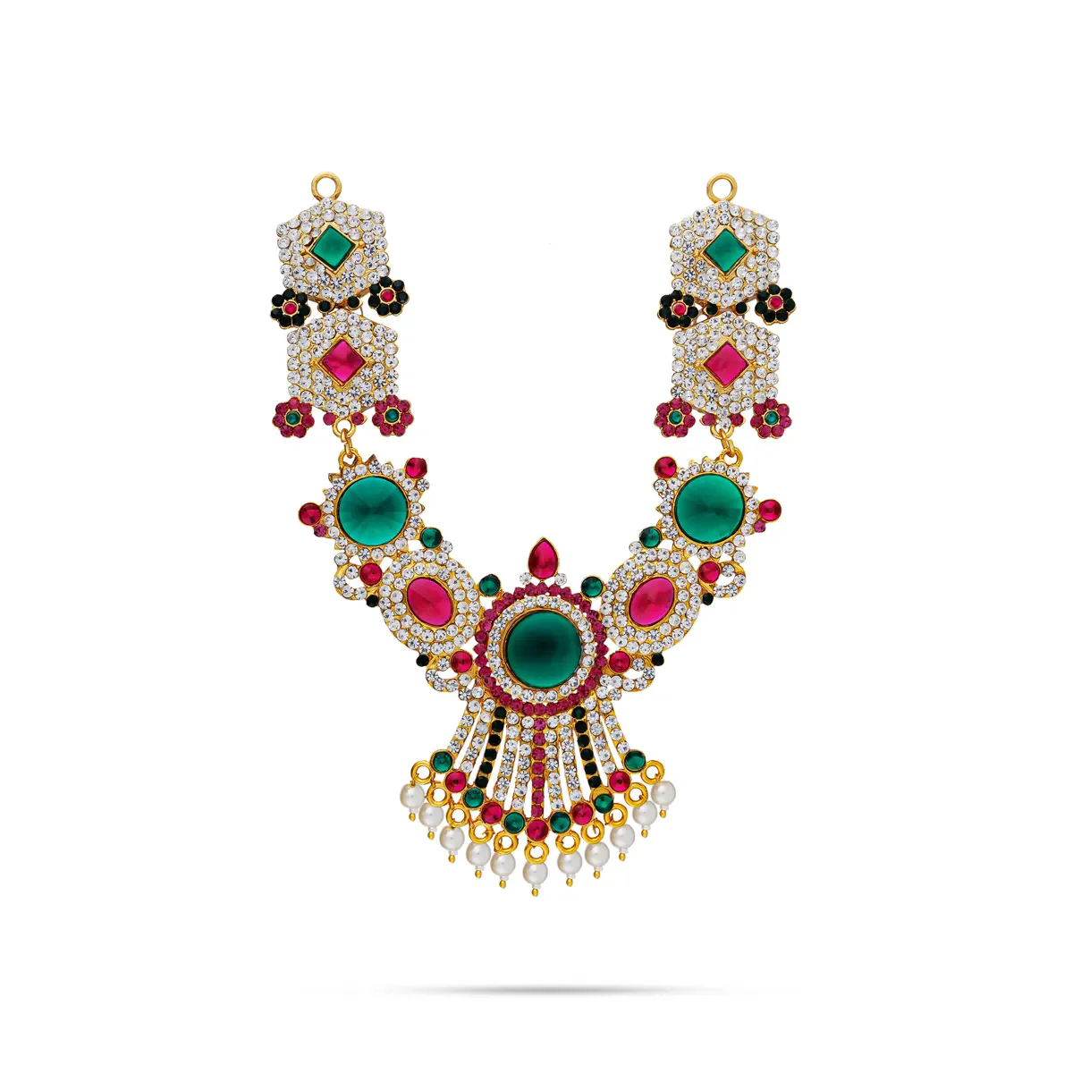 Stone Necklace - 7.5 Inches | Red Stone Jewellery with Pearl Drops / Artificial Jewellery for Deity Decor - Image 6