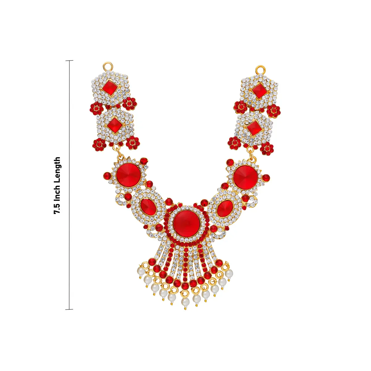 Stone Necklace - 7.5 Inches | Red Stone Jewellery with Pearl Drops / Artificial Jewellery for Deity Decor - Image 7