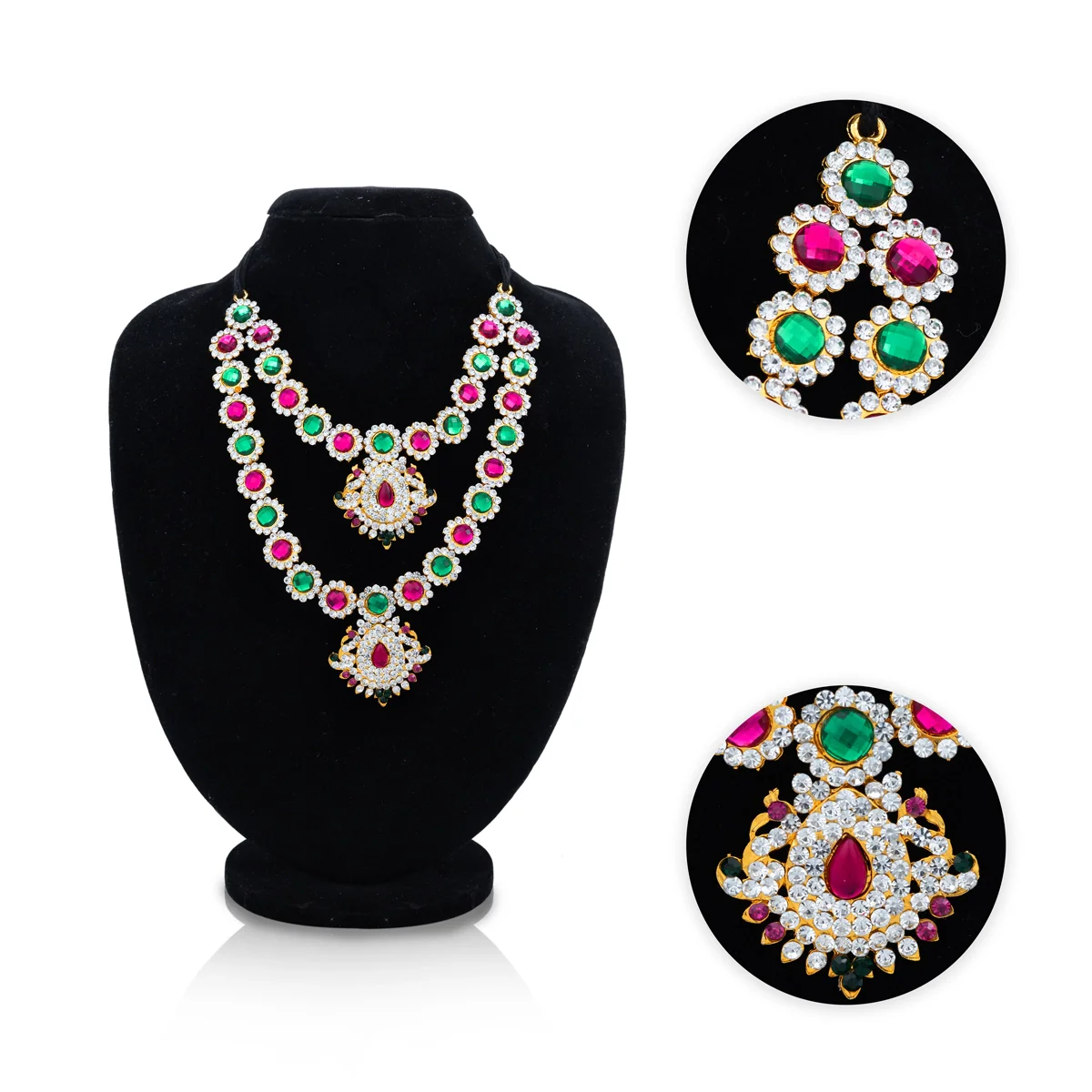 Stone Necklace - 7 Inches | 2 Line Stone Jewellery/ Multicolour Artificial Jewelry for Deity Alankaram - Image 2