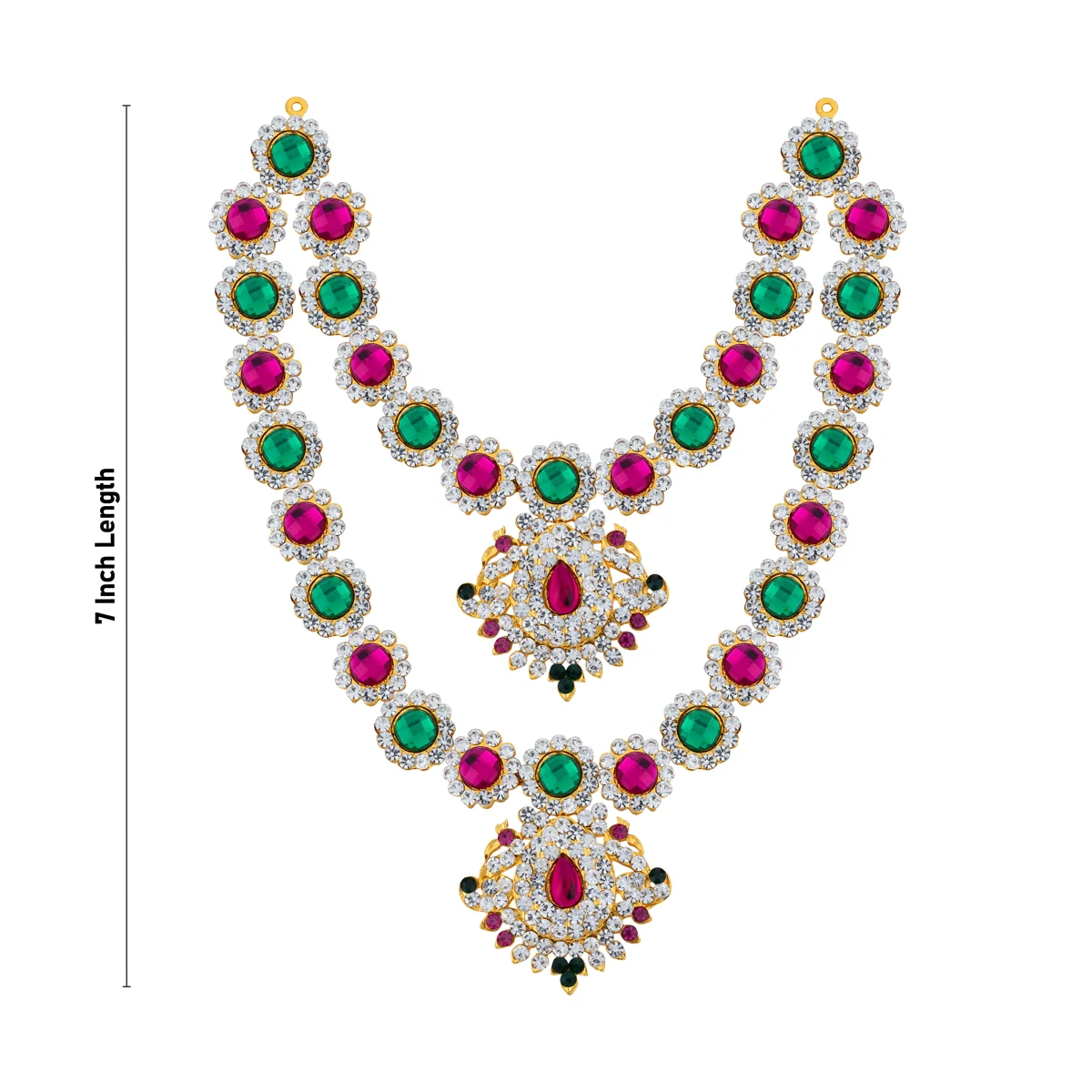 Stone Necklace - 7 Inches | 2 Line Stone Jewellery/ Multicolour Artificial Jewelry for Deity Alankaram - Image 3