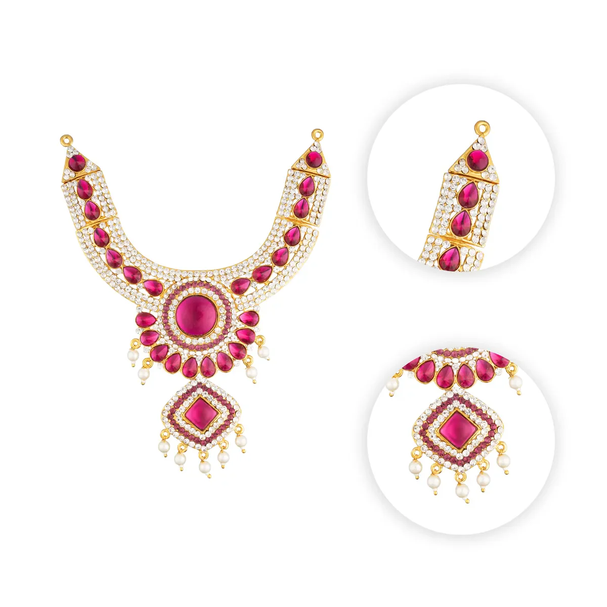 Stone Necklace - 7 Inches | Stone Jewellery/ Small Stone Haram/ Artificial Jewelry For Deity Decor - Image 2