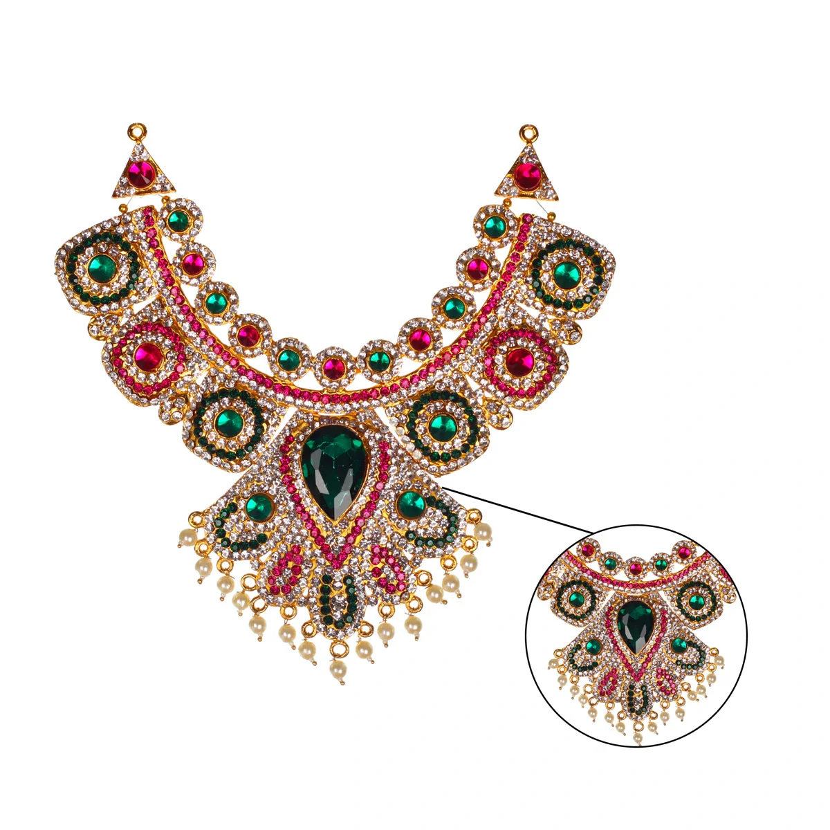 Stone Necklace - 7 X 3 Inches | Multicolour Stone Jewelry/ Artificial Jewellery For Deity Alankaram - Image 3