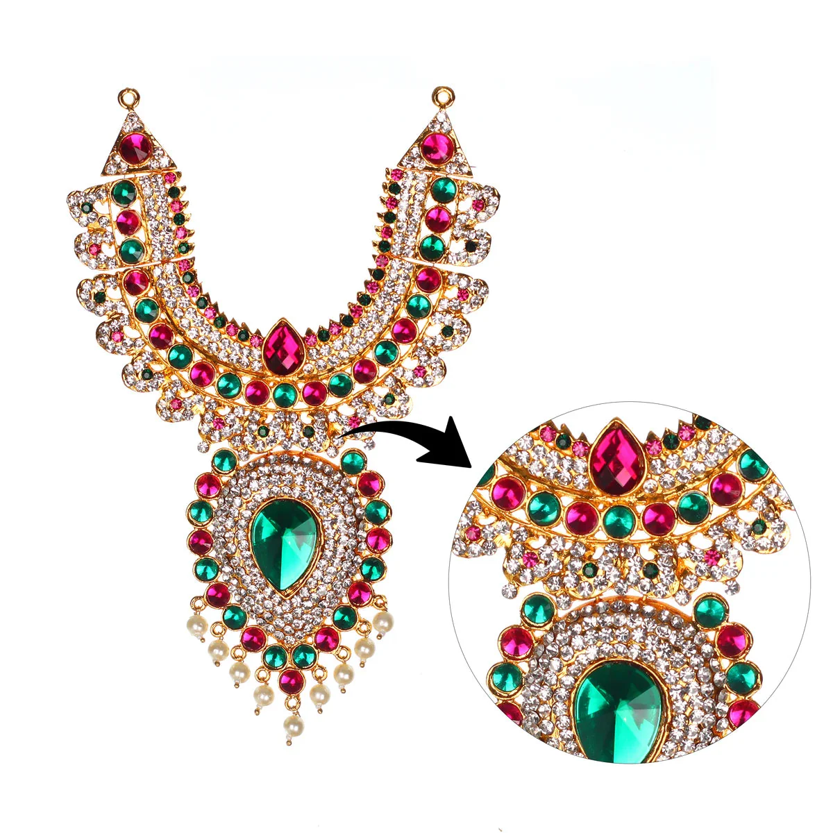 Stone Necklace - 7 X 3 Inches | Multicolour Stone Jewelry/ Artificial Jewellery For Deity Decoration - Image 3
