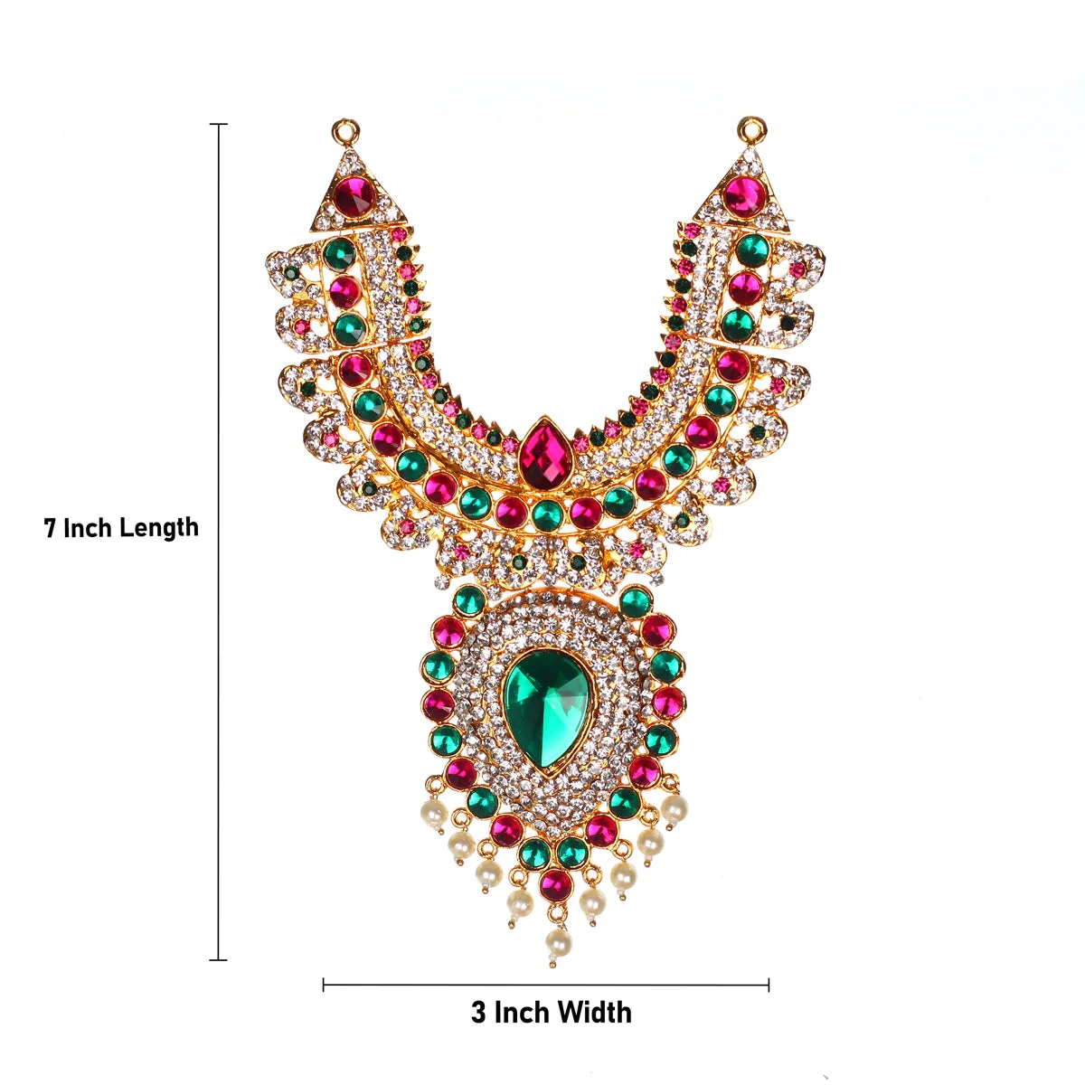 Stone Necklace - 7 X 3 Inches | Multicolour Stone Jewelry/ Artificial Jewellery For Deity Decoration - Image 4