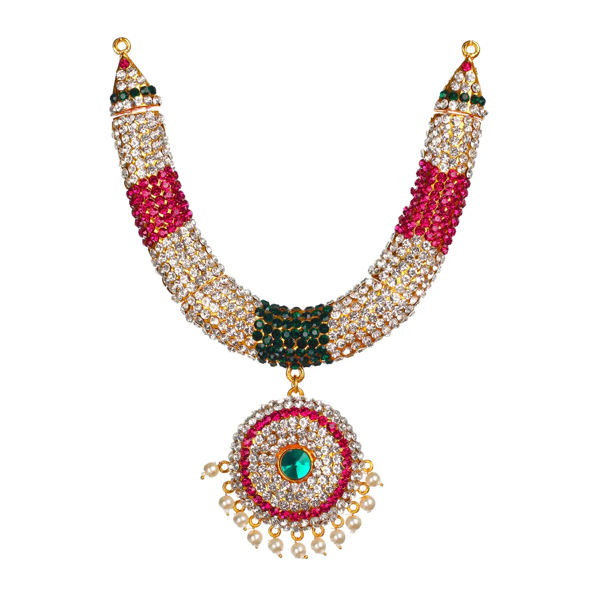 Stone Necklace - 8 X 6 Inches | Multicolour Stone Jewelry/ Necklace/ Artificial Jewellery For Deity Decor - Image 2