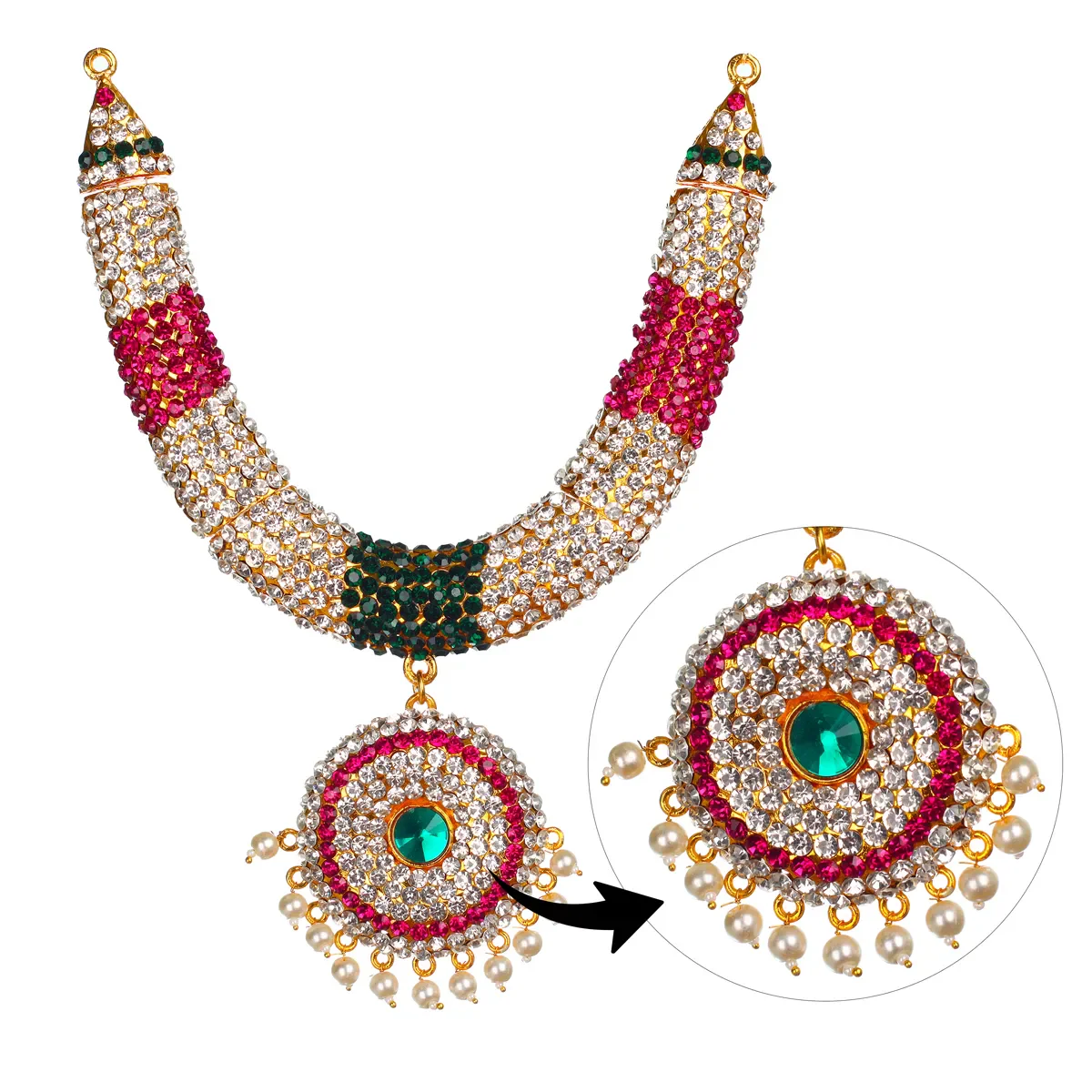 Stone Necklace - 8 X 6 Inches | Multicolour Stone Jewelry/ Necklace/ Artificial Jewellery For Deity Decor - Image 3