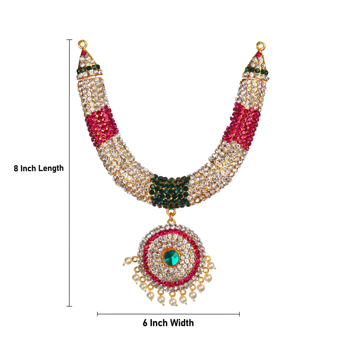 Stone Necklace - 8 X 6 Inches | Multicolour Stone Jewelry/ Necklace/ Artificial Jewellery For Deity Decor - Image 4