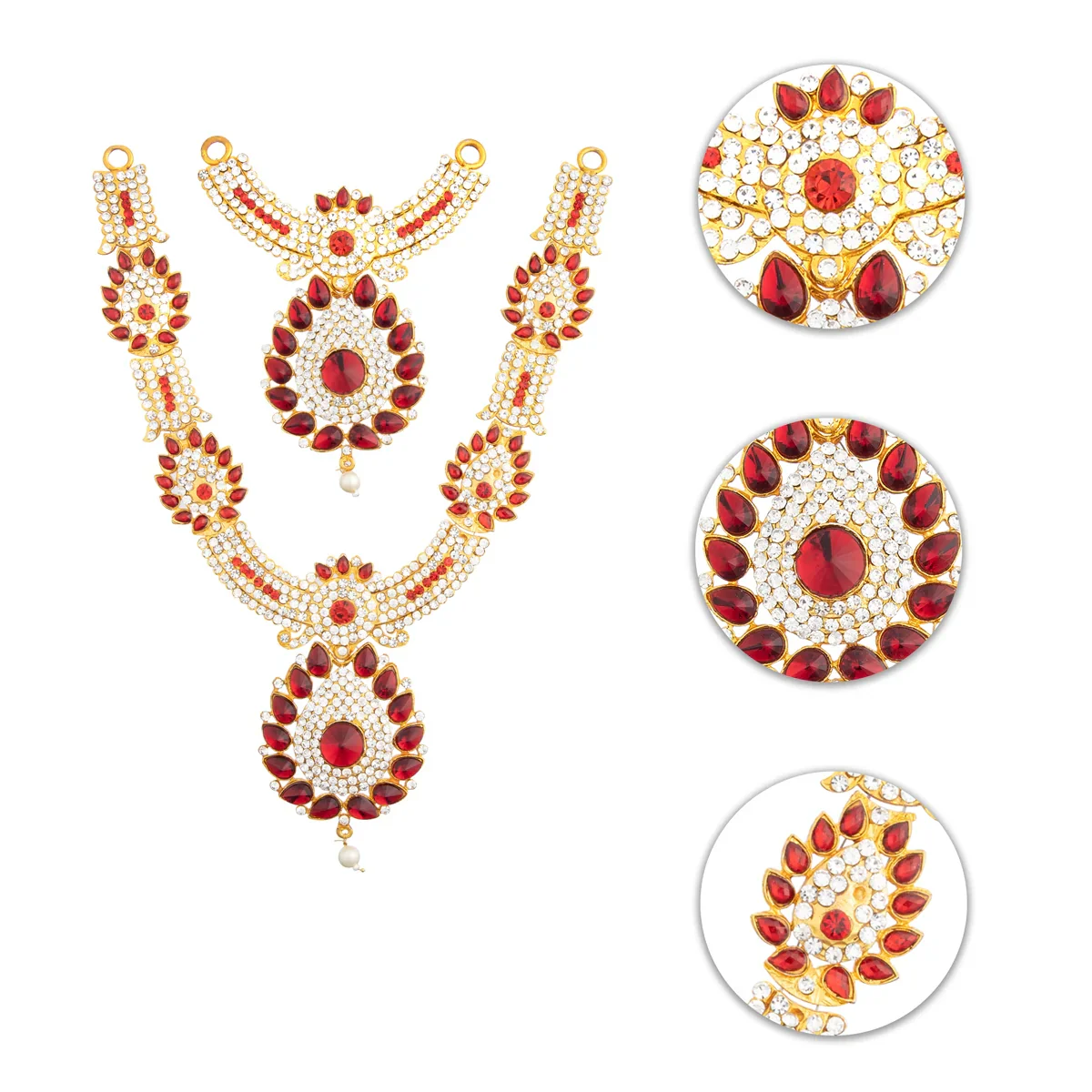 Stone Necklace & Haram Set - 12 x 5 Inches | Multi Colour Stone Jewellery for Deity/ Assorted Design - Image 10