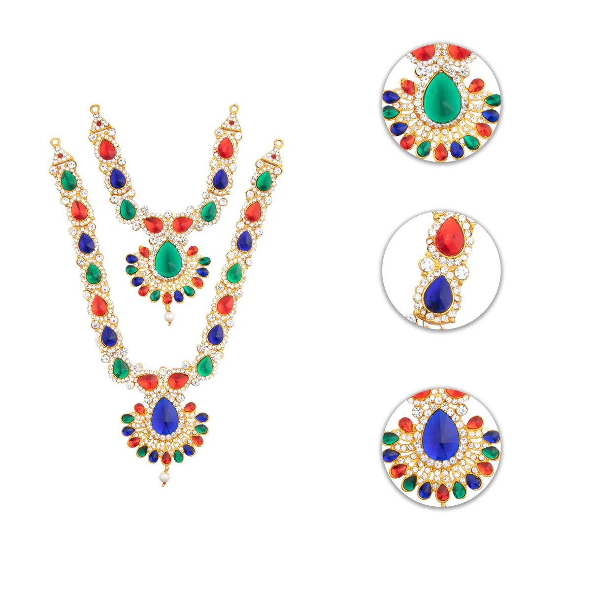Stone Necklace & Haram Set - 12 x 5 Inches | Multi Colour Stone Jewellery for Deity/ Assorted Design - Image 11