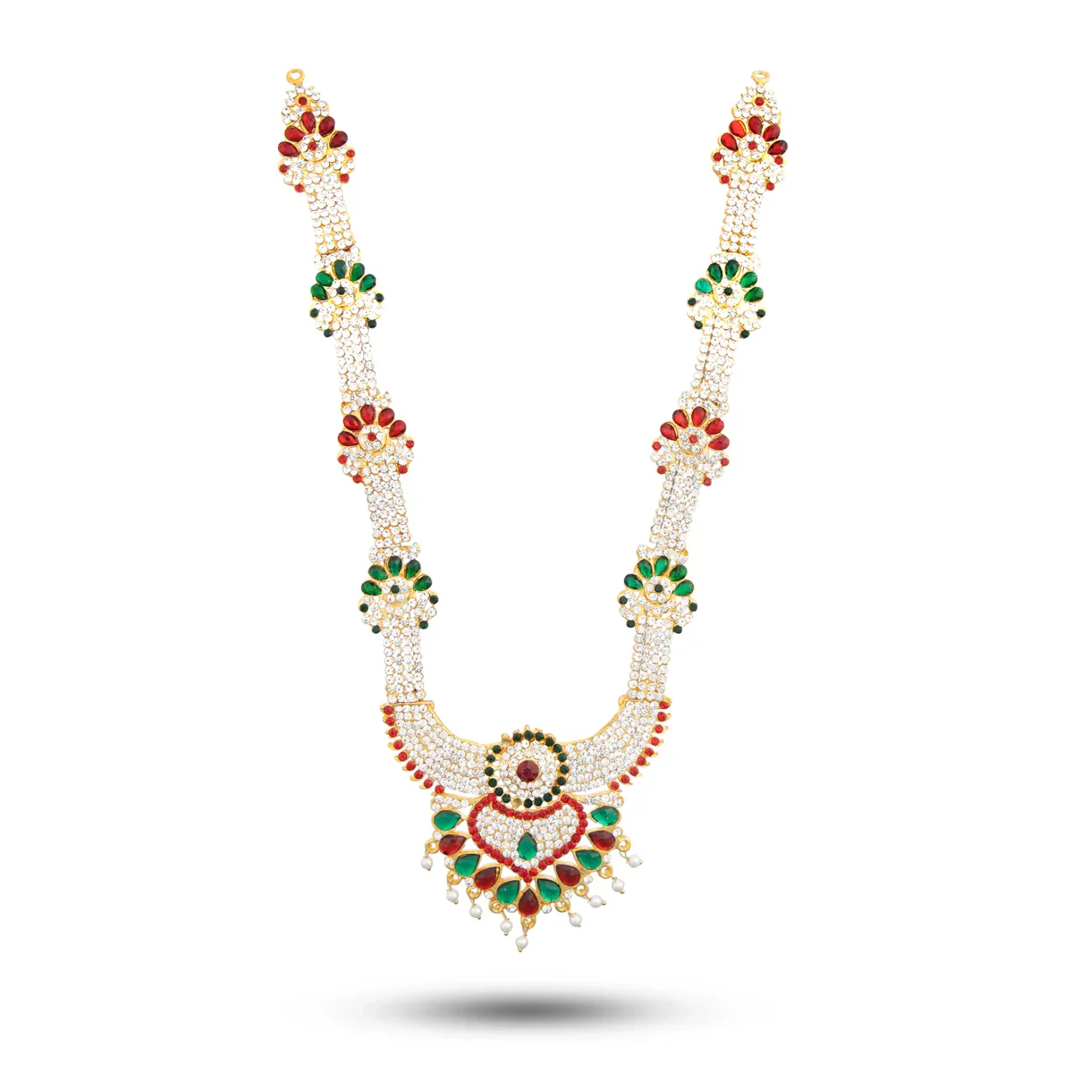 Stone Necklace & Haram Set - 12 x 5 Inches | Multi Colour Stone Jewellery for Deity/ Assorted Design - Image 12