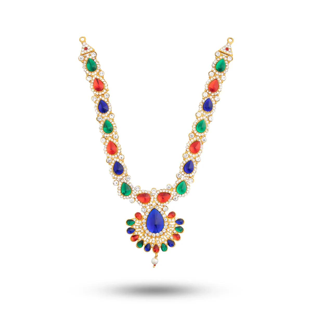 Stone Necklace & Haram Set - 12 x 5 Inches | Multi Colour Stone Jewellery for Deity/ Assorted Design - Image 16