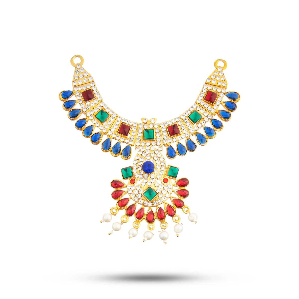 Stone Necklace & Haram Set - 12 x 5 Inches | Multi Colour Stone Jewellery for Deity/ Assorted Design - Image 18