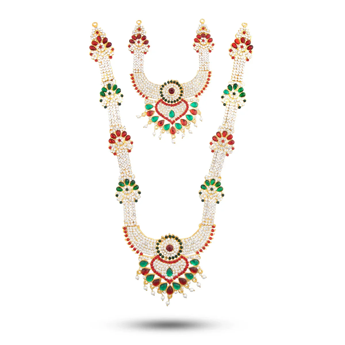 Stone Necklace & Haram Set - 12 x 5 Inches | Multi Colour Stone Jewellery for Deity/ Assorted Design - Image 2