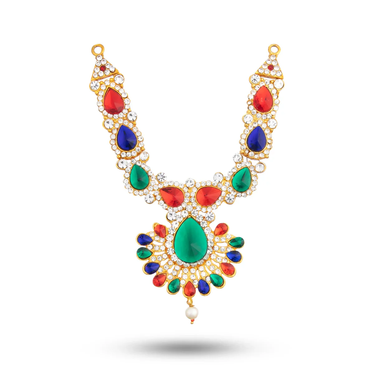 Stone Necklace & Haram Set - 12 x 5 Inches | Multi Colour Stone Jewellery for Deity/ Assorted Design - Image 21