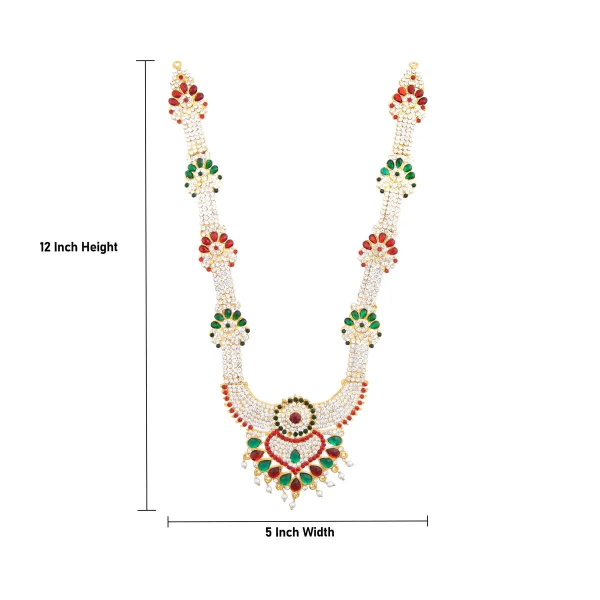 Stone Necklace & Haram Set - 12 x 5 Inches | Multi Colour Stone Jewellery for Deity/ Assorted Design - Image 22