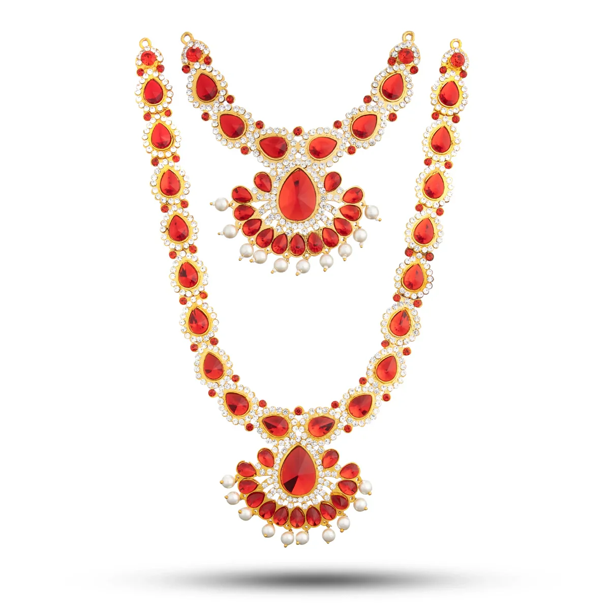Stone Necklace & Haram Set - 12 x 5 Inches | Multi Colour Stone Jewellery for Deity/ Assorted Design - Image 4