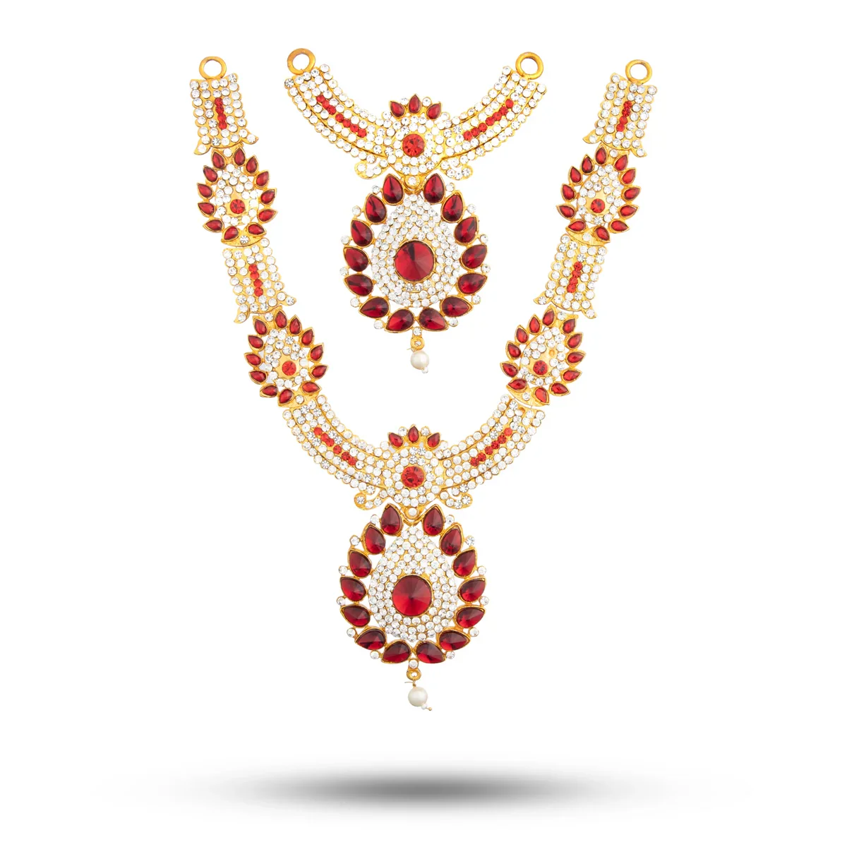 Stone Necklace & Haram Set - 12 x 5 Inches | Multi Colour Stone Jewellery for Deity/ Assorted Design - Image 5