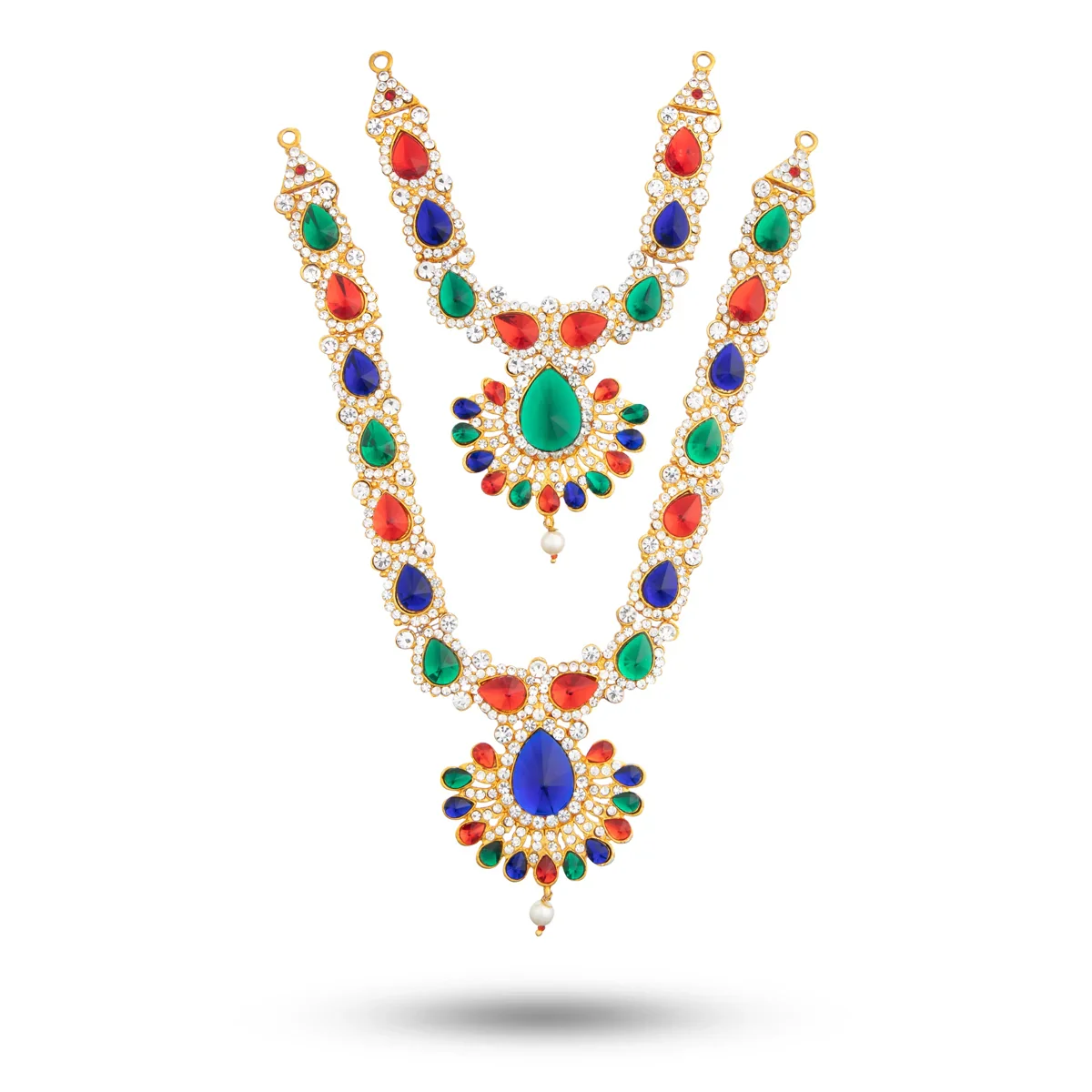 Stone Necklace & Haram Set - 12 x 5 Inches | Multi Colour Stone Jewellery for Deity/ Assorted Design - Image 6