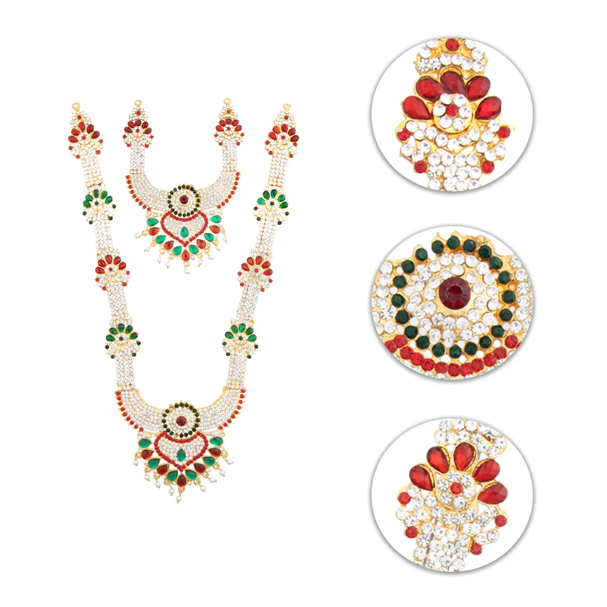 Stone Necklace & Haram Set - 12 x 5 Inches | Multi Colour Stone Jewellery for Deity/ Assorted Design - Image 7