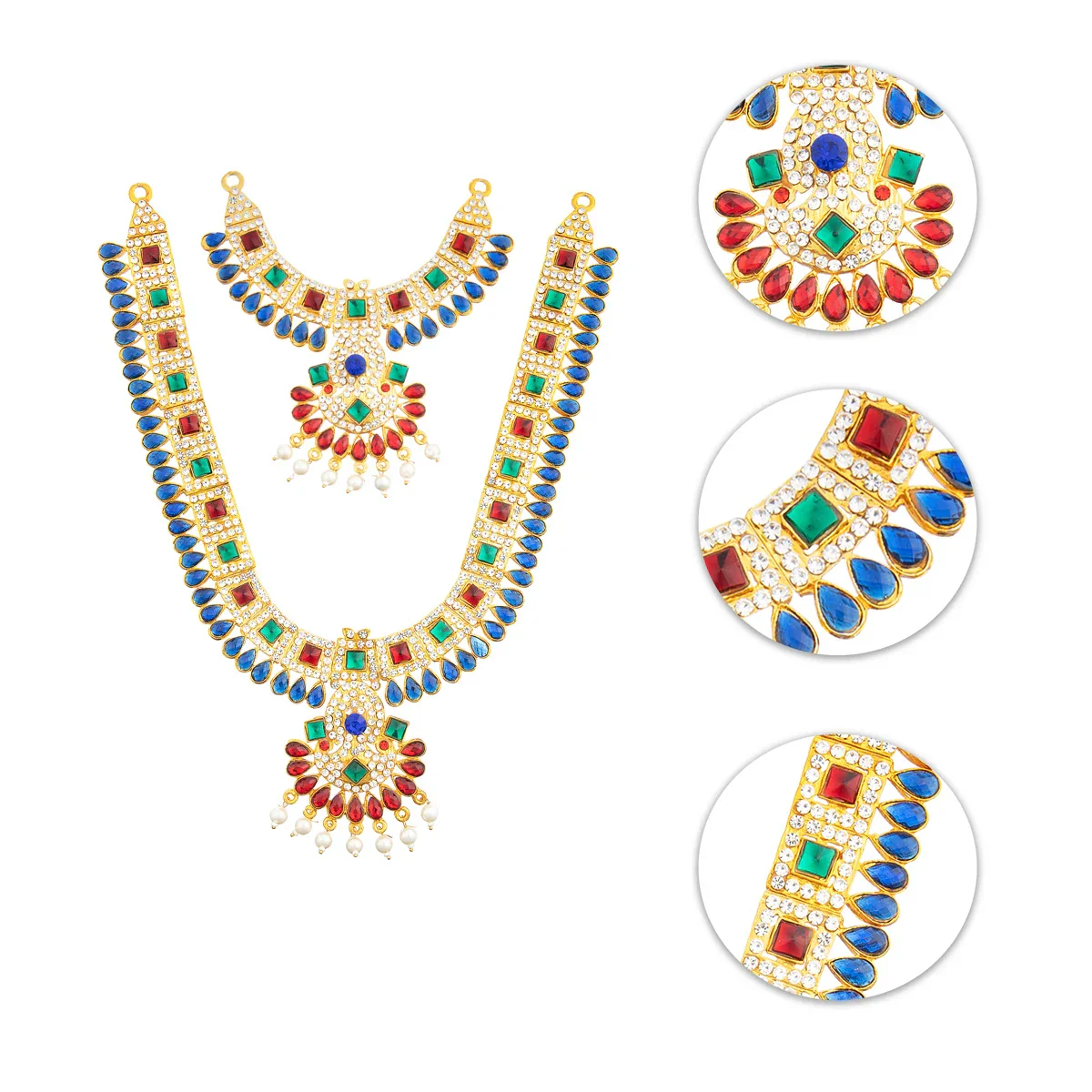 Stone Necklace & Haram Set - 12 x 5 Inches | Multi Colour Stone Jewellery for Deity/ Assorted Design - Image 8