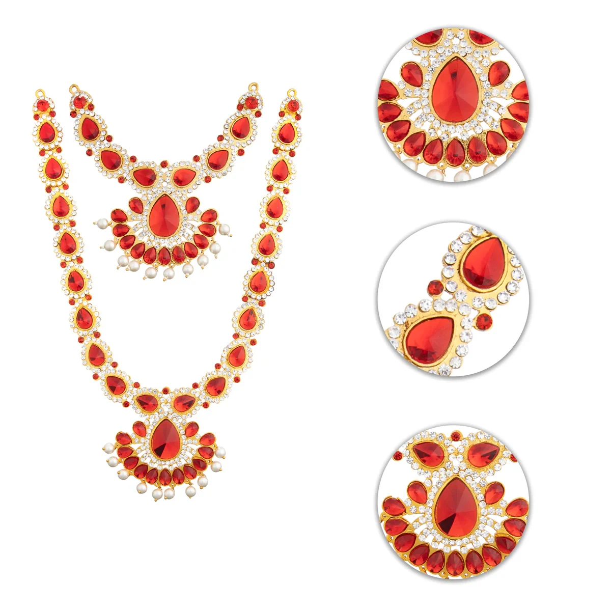 Stone Necklace & Haram Set - 12 x 5 Inches | Multi Colour Stone Jewellery for Deity/ Assorted Design - Image 9