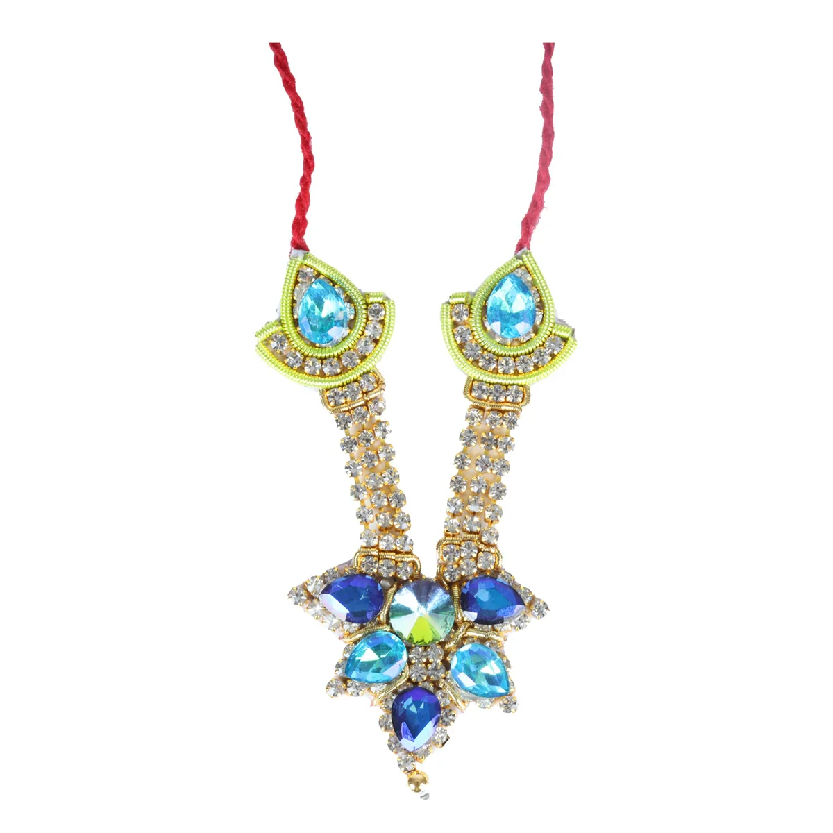 Stone Necklace & Mukut Set - 2.5 x 1.5 Inches | Stone Mala with Kireedam/ Multicolour Stone Jewellery for Deity - Image 3