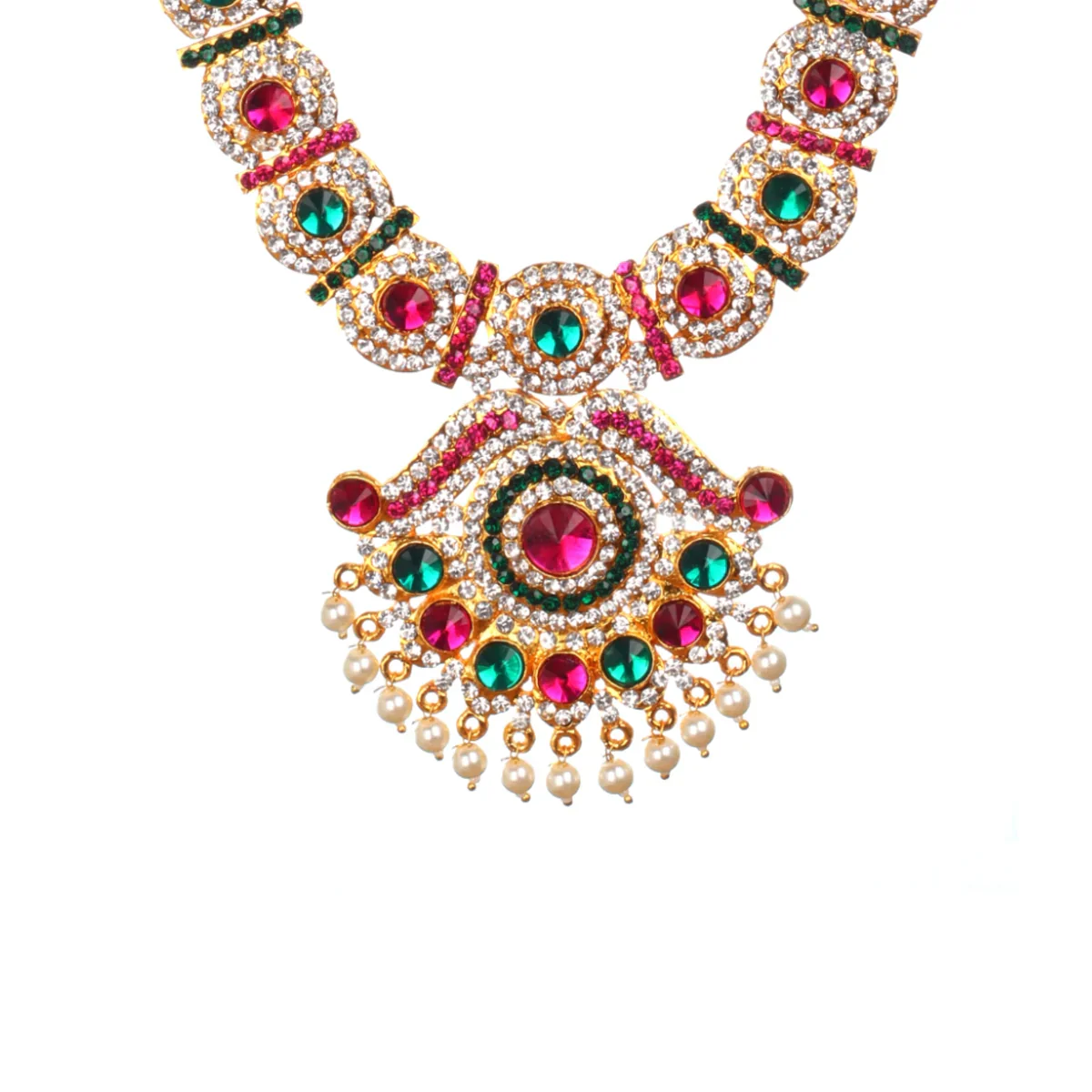 Necklace Haram Set - 15 x 6 Inches| Three Step Necklace/ MultiColour Stone Jewellery for Deity - Image 3