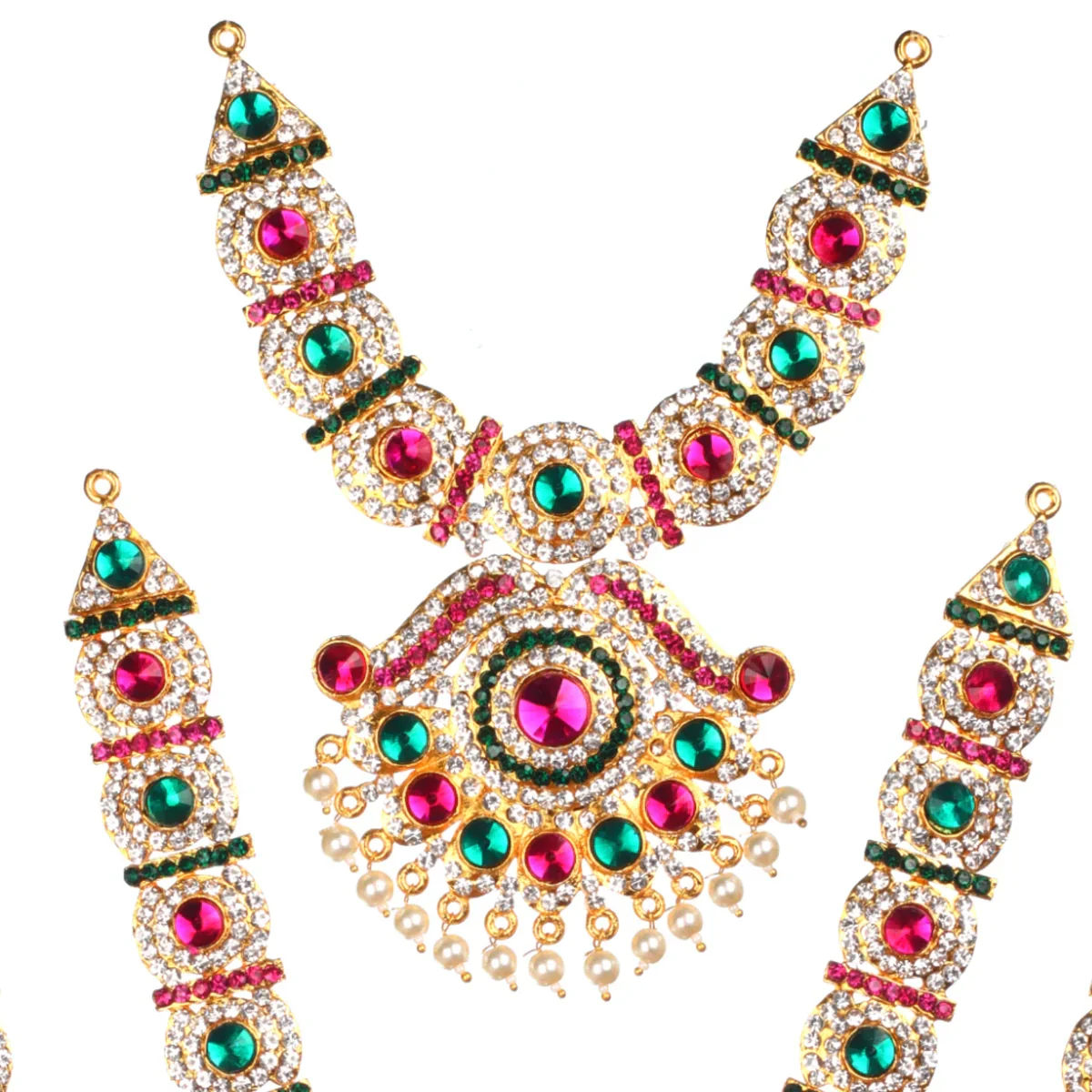 Necklace Haram Set - 15 x 6 Inches| Three Step Necklace/ MultiColour Stone Jewellery for Deity - Image 4