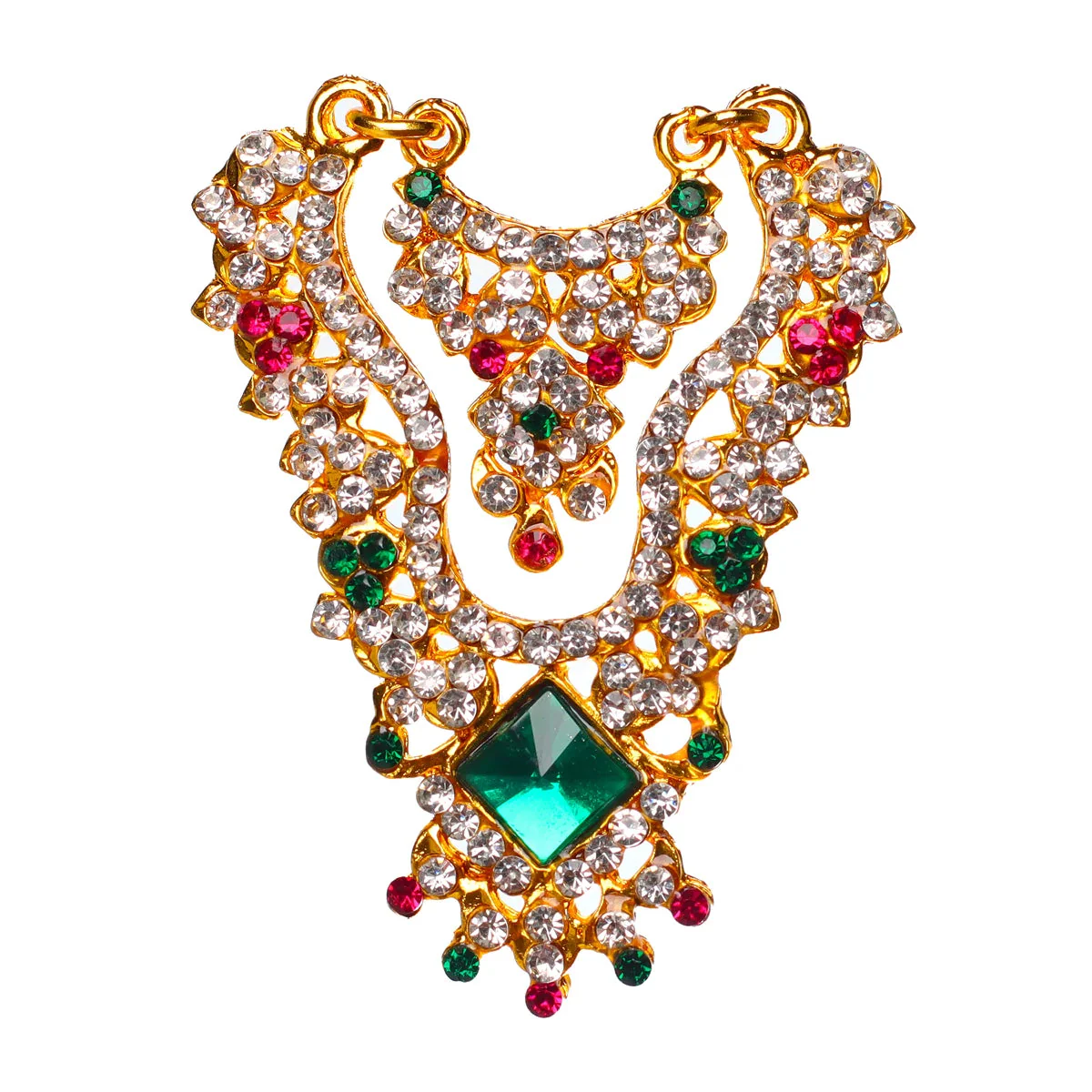 Stone Necklace & Stone Haram- 2.5 X 1.75 Inches | 2Line Artificial Jewellery/Multicolour Stone Jewelry For Deity - Image 2