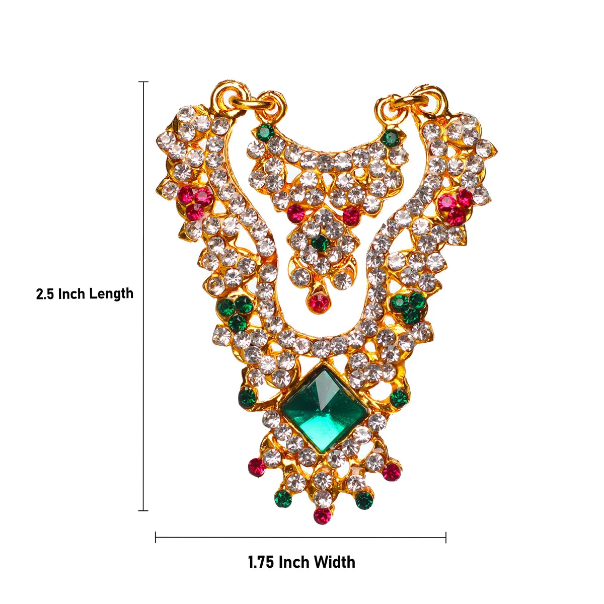 Stone Necklace & Stone Haram- 2.5 X 1.75 Inches | 2Line Artificial Jewellery/Multicolour Stone Jewelry For Deity - Image 3