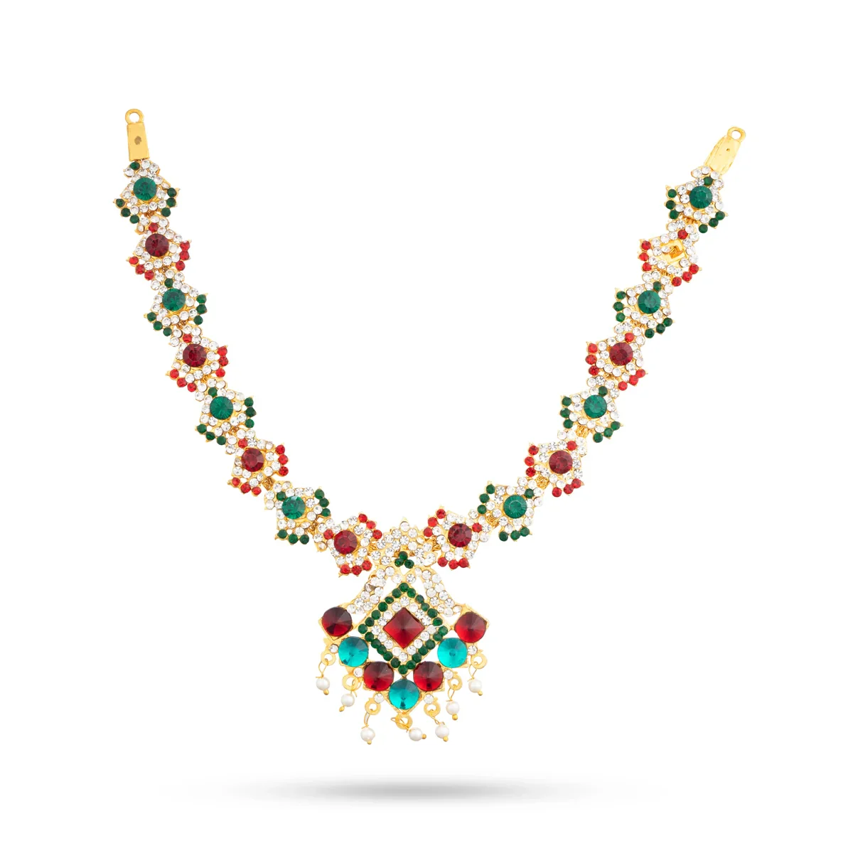 Stone Necklace & Stone Haram Set - 9 Inches | Multicolour Stone Jewelry/ Stone Jewellery for Deity - Image 10