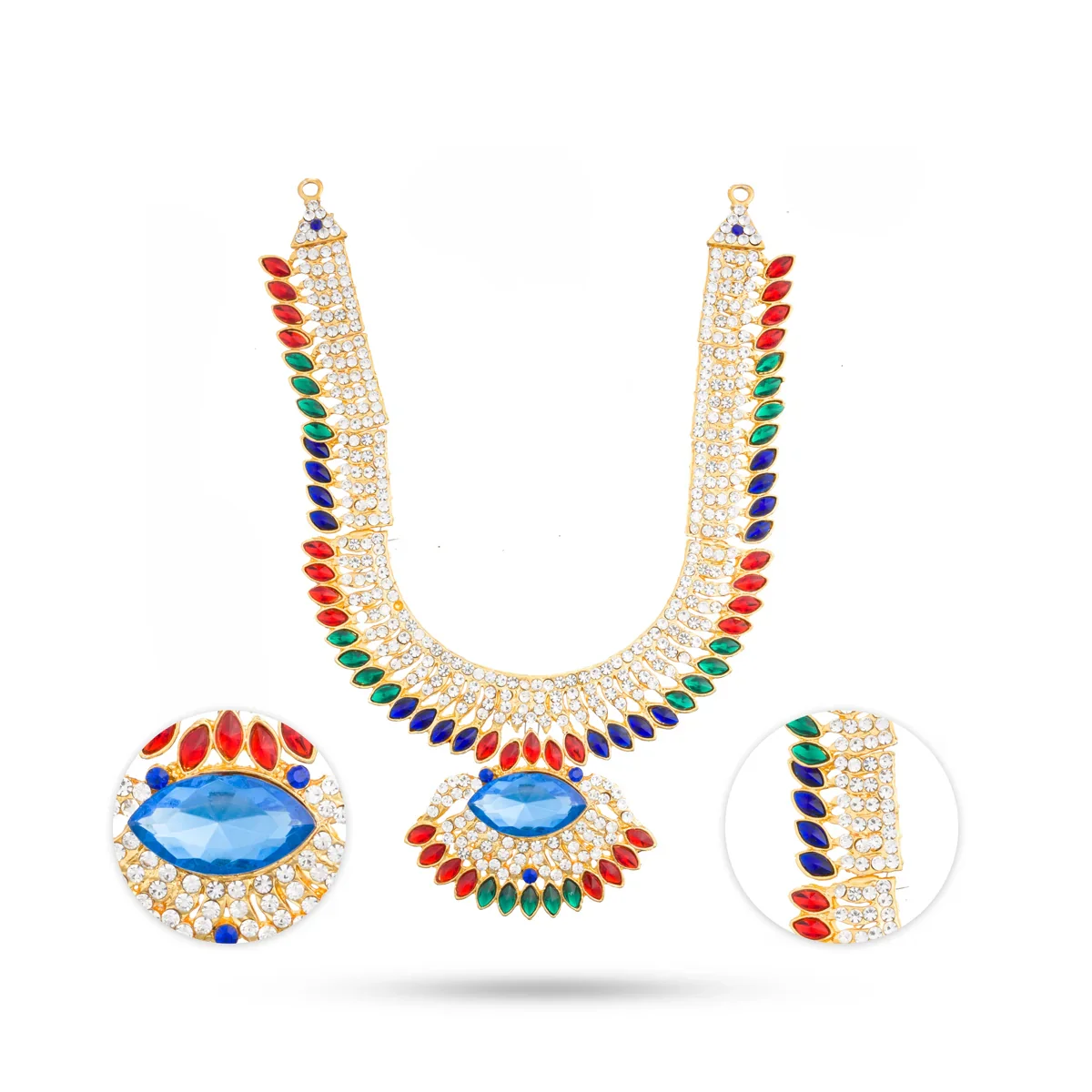 Stone Necklace & Stone Haram Set - 9 Inches | Multicolour Stone Jewelry/ Stone Jewellery for Deity - Image 18
