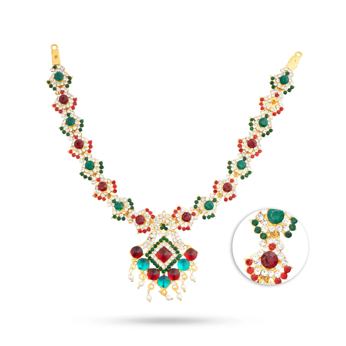 Stone Necklace & Stone Haram Set - 9 Inches | Multicolour Stone Jewelry/ Stone Jewellery for Deity - Image 19