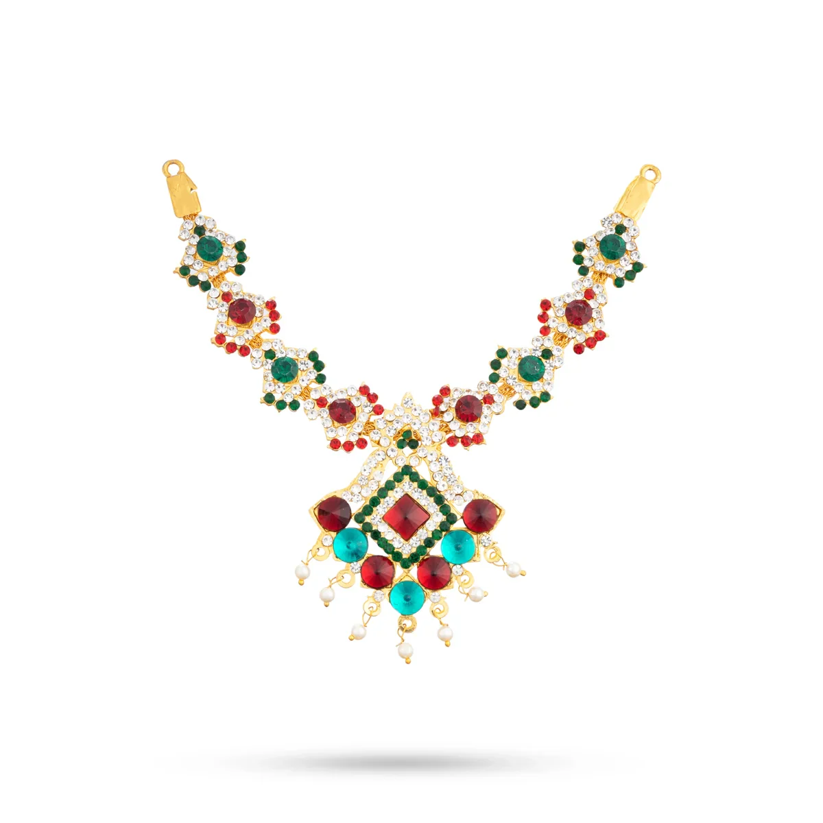 Stone Necklace & Stone Haram Set - 9 Inches | Multicolour Stone Jewelry/ Stone Jewellery for Deity - Image 2