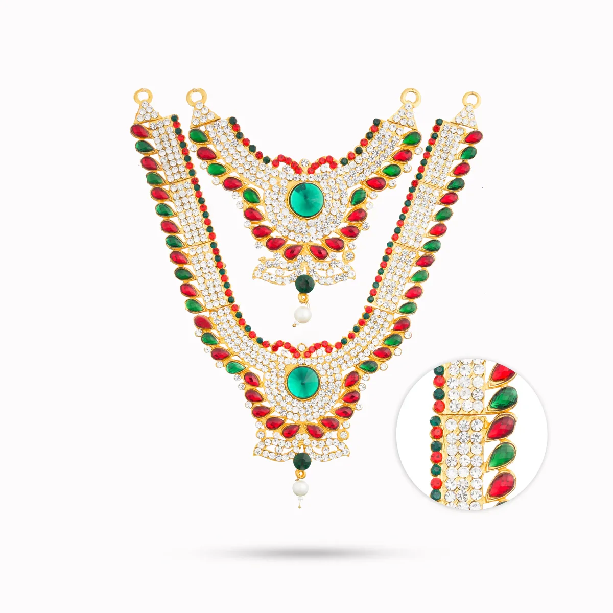 Stone Necklace & Stone Haram Set - 9 Inches | Multicolour Stone Jewelry/ Stone Jewellery for Deity - Image 21