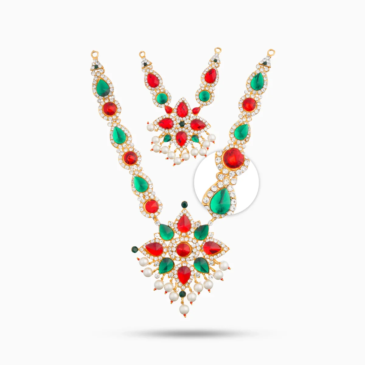 Stone Necklace & Stone Haram Set - 9 Inches | Multicolour Stone Jewelry/ Stone Jewellery for Deity - Image 22