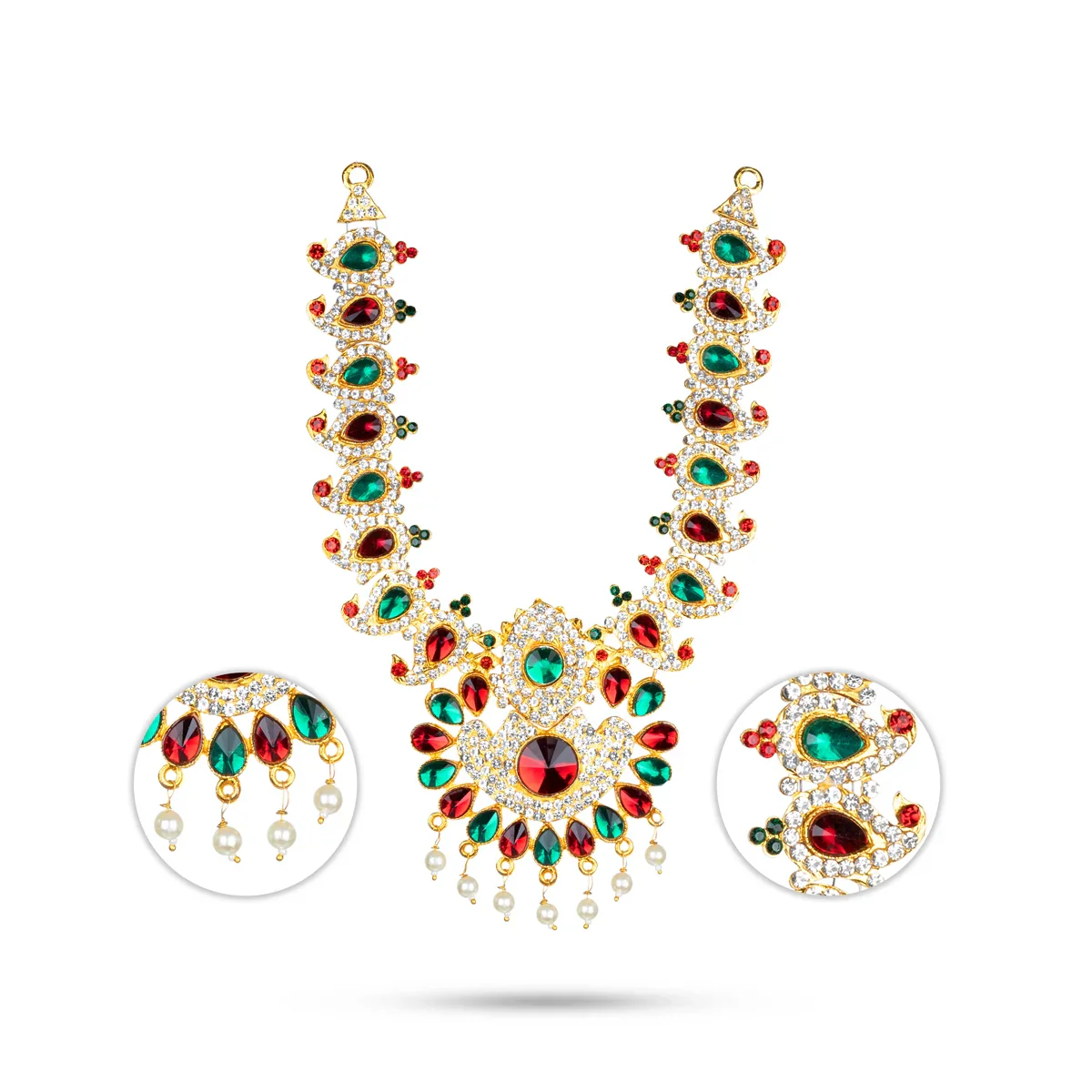 Stone Necklace & Stone Haram Set - 9 Inches | Multicolour Stone Jewelry/ Stone Jewellery for Deity - Image 23