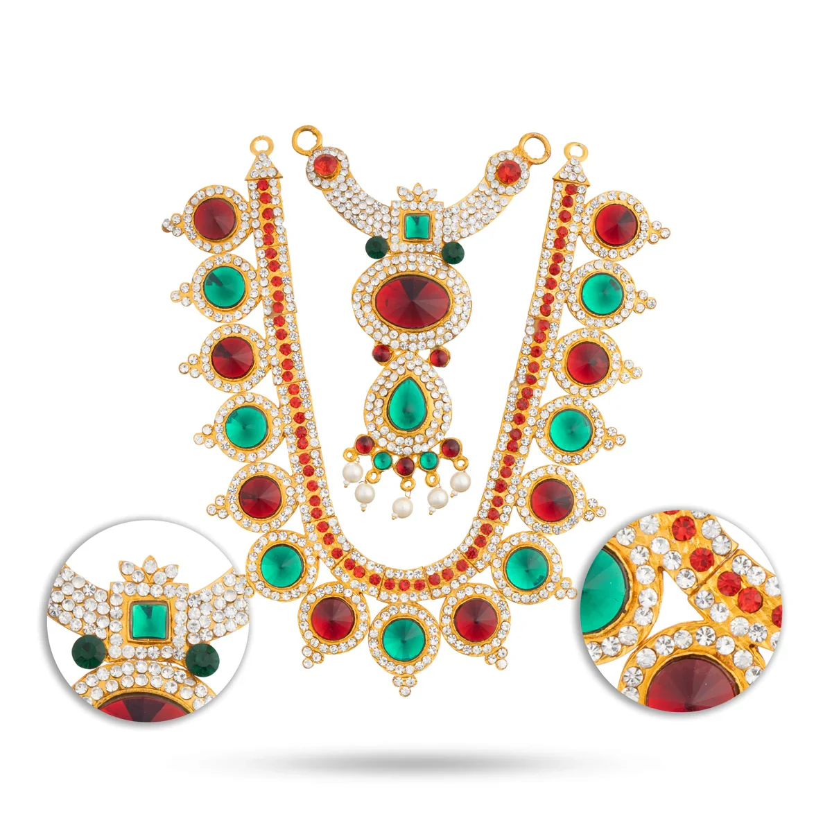 Stone Necklace & Stone Haram Set - 9 Inches | Multicolour Stone Jewelry/ Stone Jewellery for Deity - Image 25