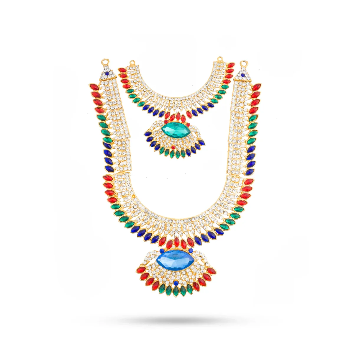 Stone Necklace & Stone Haram Set - 9 Inches | Multicolour Stone Jewelry/ Stone Jewellery for Deity - Image 26