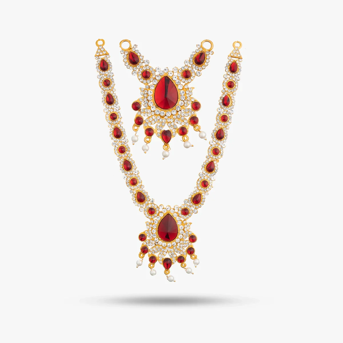 Stone Necklace & Stone Haram Set - 9 Inches | Multicolour Stone Jewelry/ Stone Jewellery for Deity - Image 27