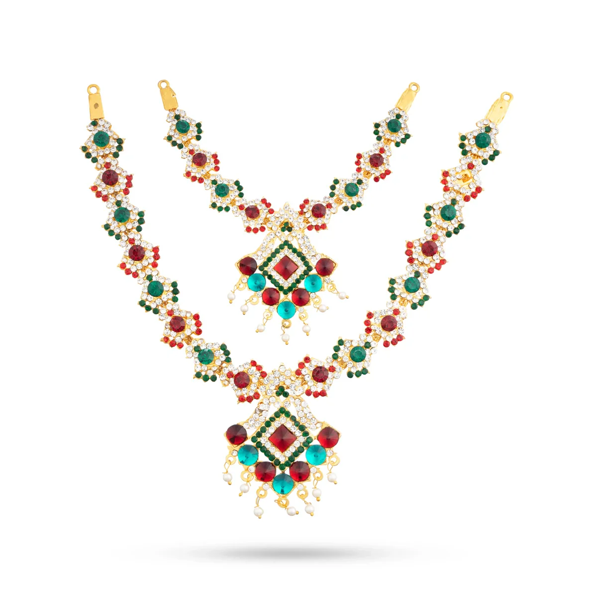 Stone Necklace & Stone Haram Set - 9 Inches | Multicolour Stone Jewelry/ Stone Jewellery for Deity - Image 28